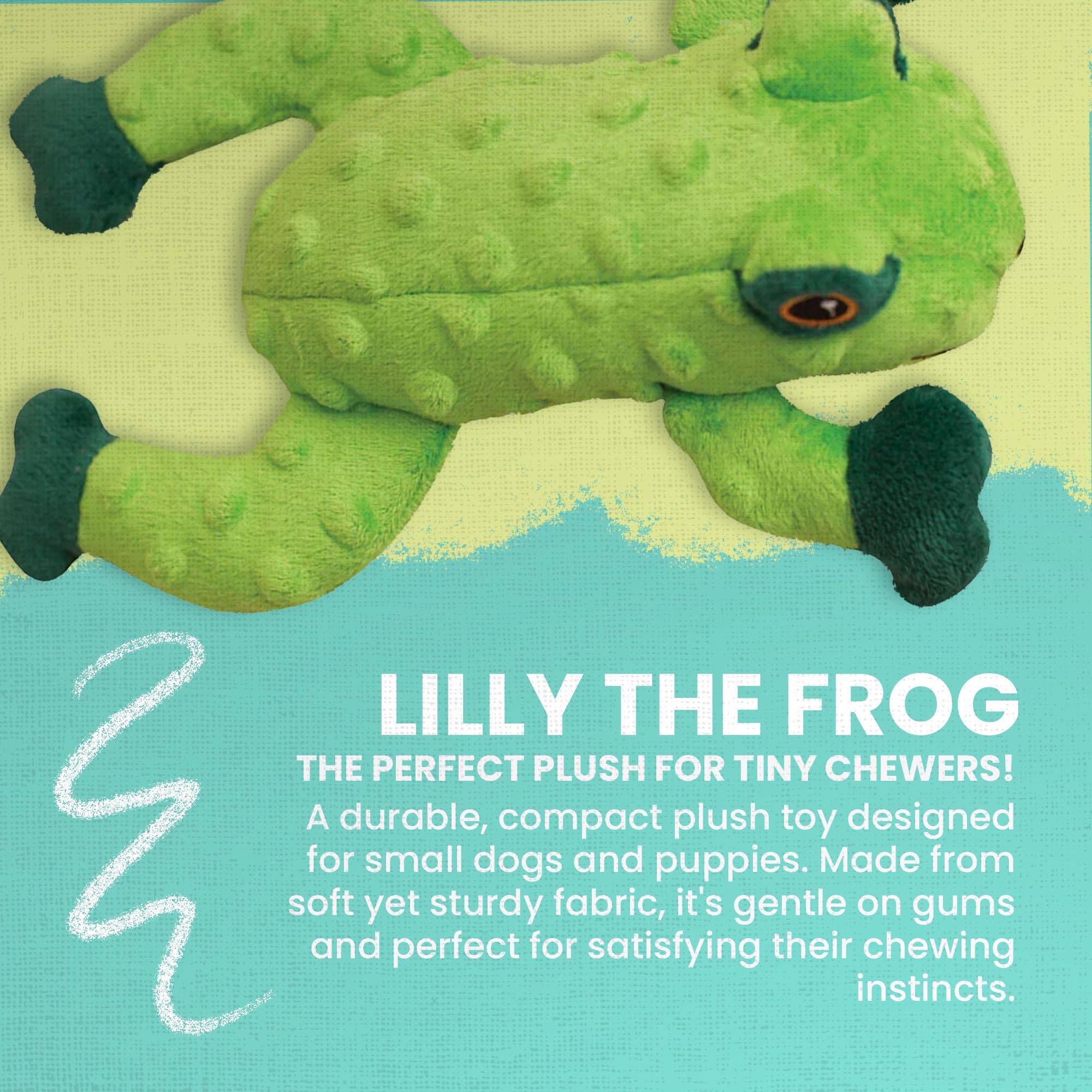 Snugarooz Lilly The Frog Dog Toy With Repair Patch – Soft & Durable Plush - Squeaker & Crinkle Sounds - Ideal For Medium Dogs - Fun & Safe Play
