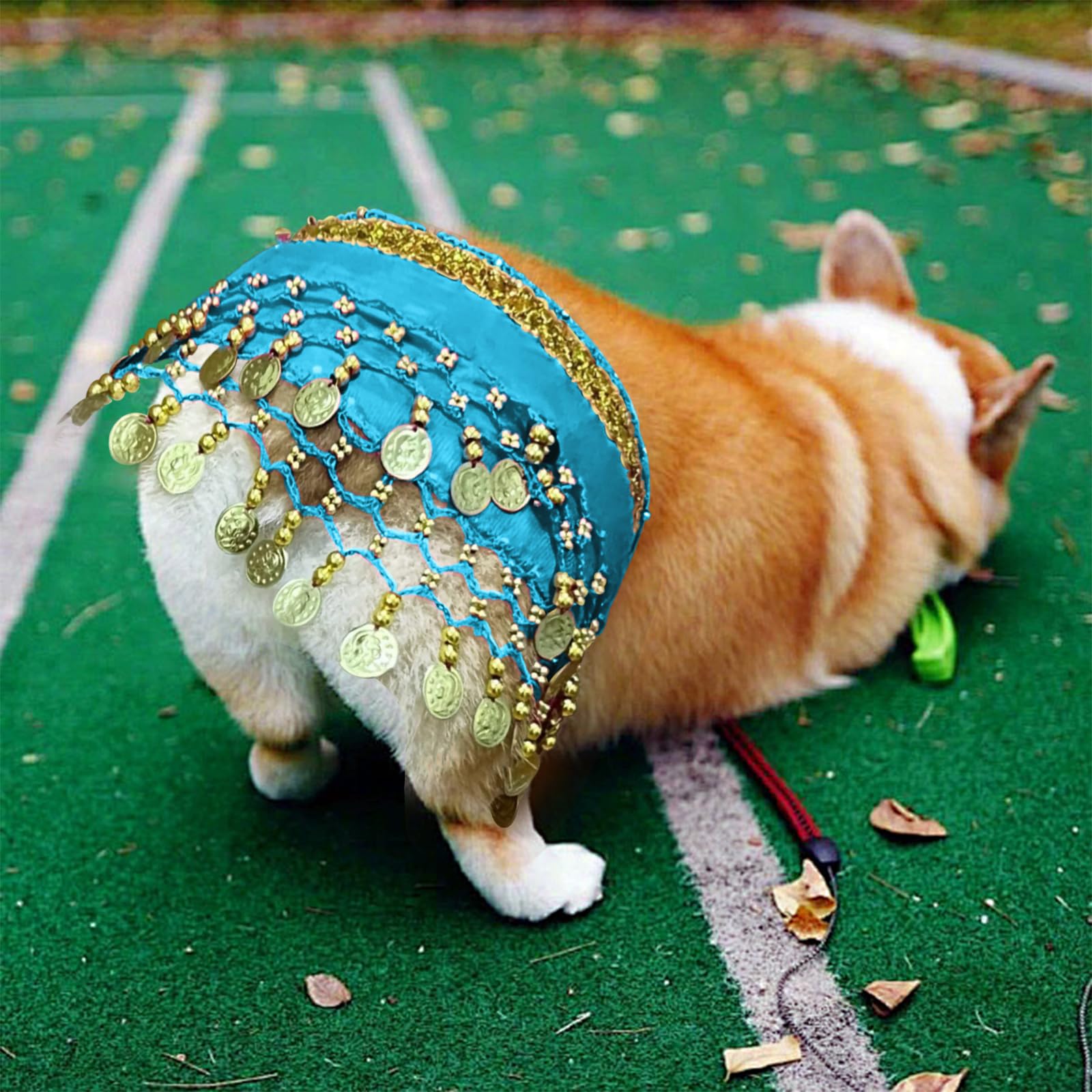Agloo Funny Dog Belly Dancer Costume - Shaking Hip Outfit With Sequin Butt Clothes,Scarf For Pet Cosplay Parties (Blue)