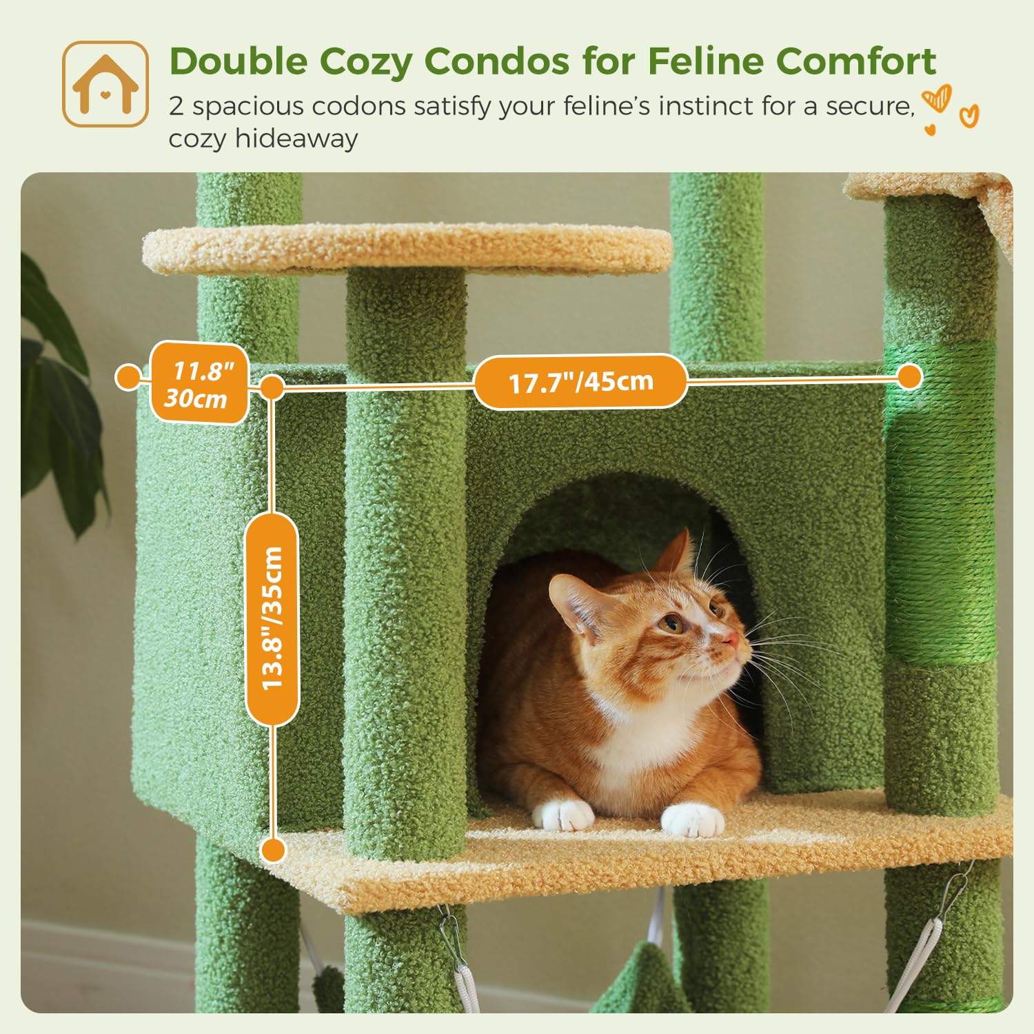 Pawz Road Tall Cat Tower, 70 Inch Cat Tree With Hammock, 5 Scratching Posts, 2 Condos And A Large Top Perches For Large Cats-Cac