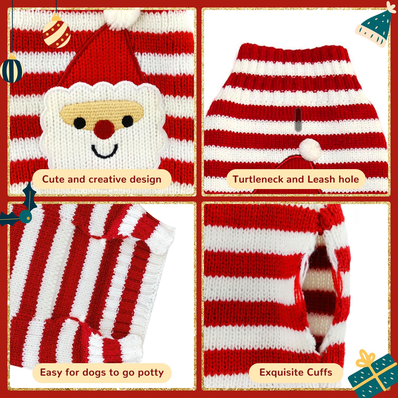 Axiijgl Dog Christmas Sweater Xmas Dog Holiday Red White Stripe Snowman Sweaters For Small Medium Boys Girls Winter Warm Funny P