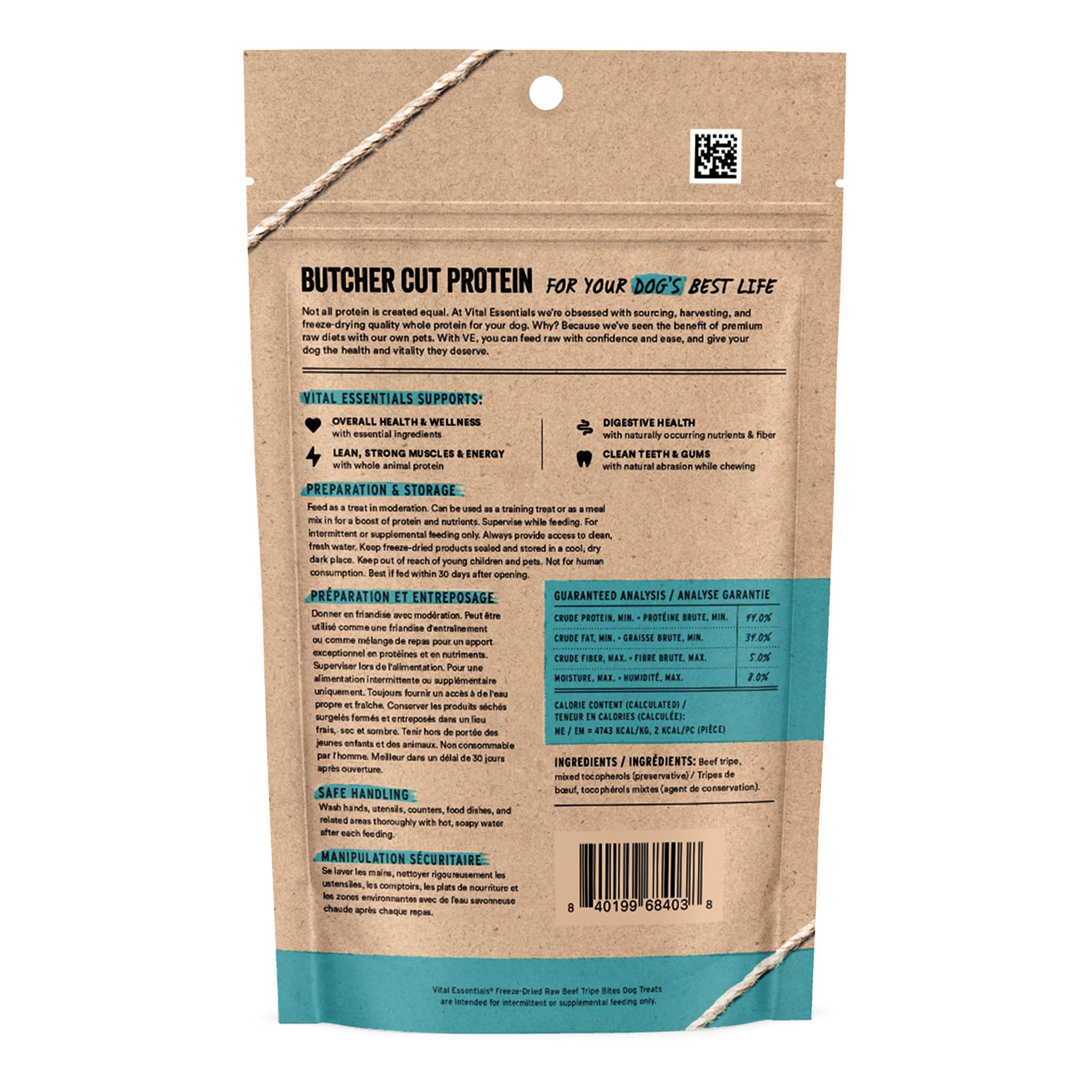 Vital Essentials Beef Tripe Bites Dog Treats, 2.3 oz | Freeze-Dried Raw | Single Protein | Premium Quality High Protein Training