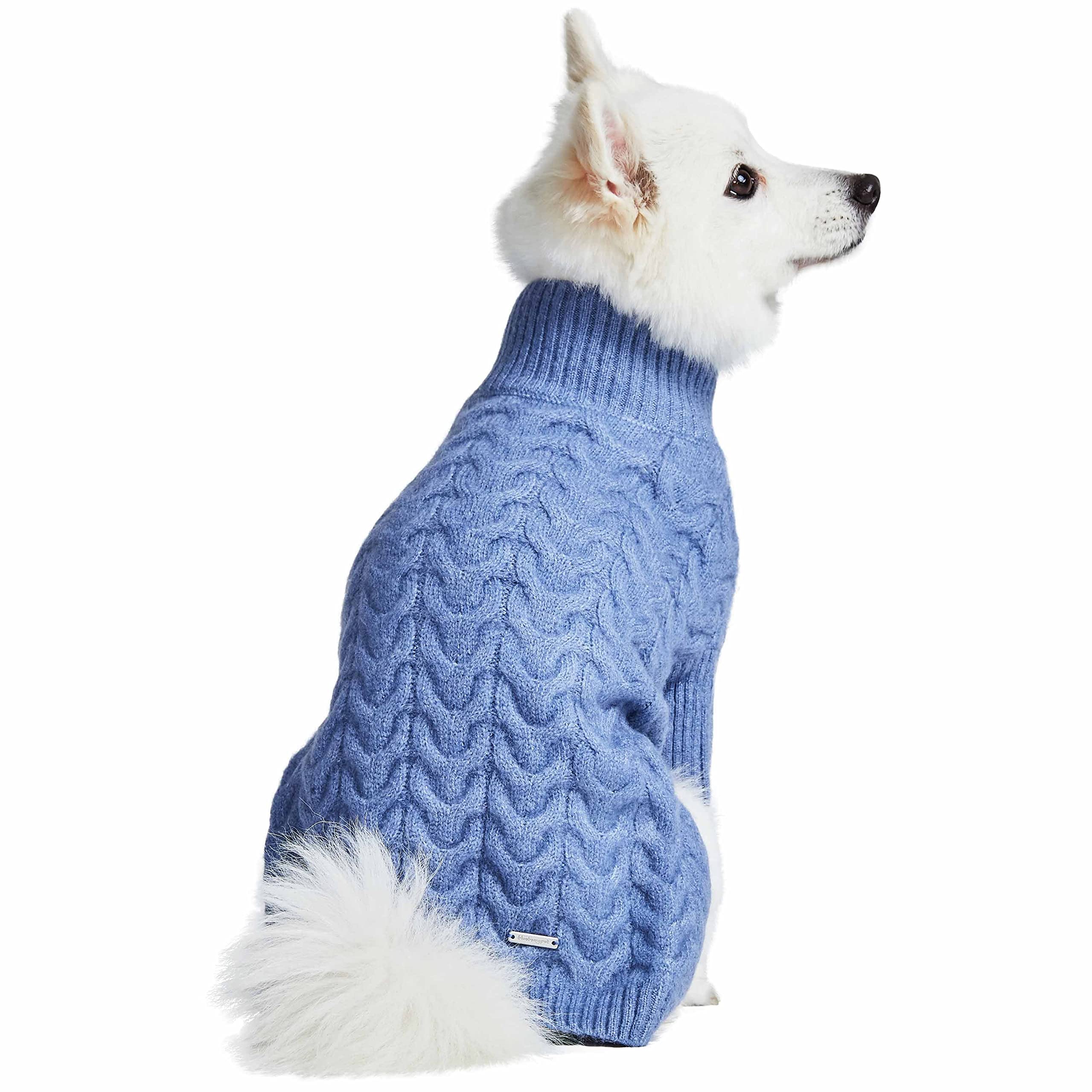 Blueberry Pet Classic Fuzzy Textured Knit Pullover Turtle-Neck Dog Sweater In Heather Blue, Back Length 16', Pack Of 1 Clothes For Dogs