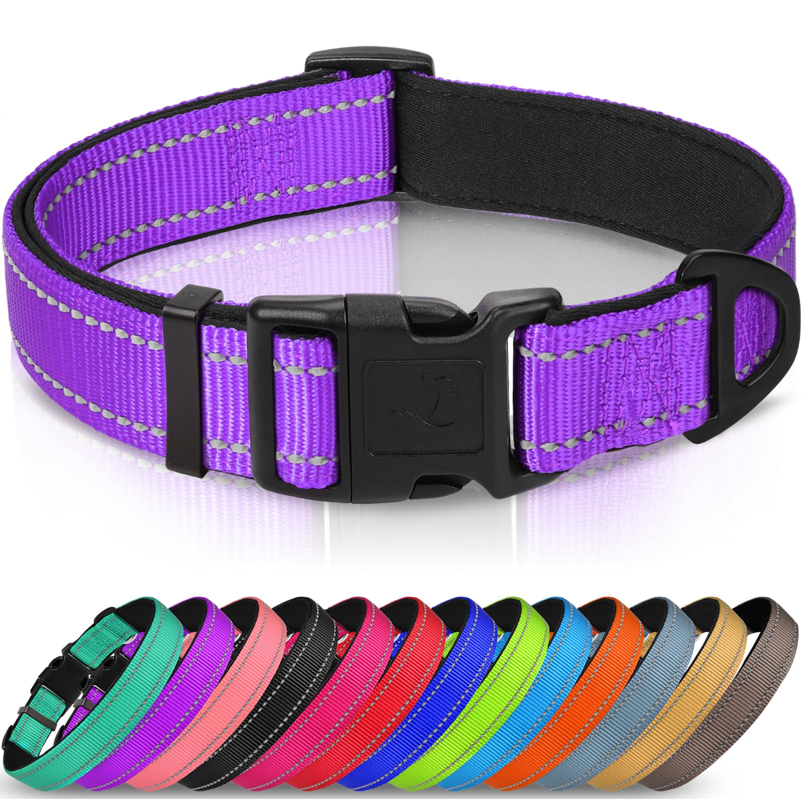 Joytale Reflective Dog Collar,Soft Neoprene Padded Breathable Nylon Pet Collar Adjustable For Extra Large Dogs,Purple,Xl
