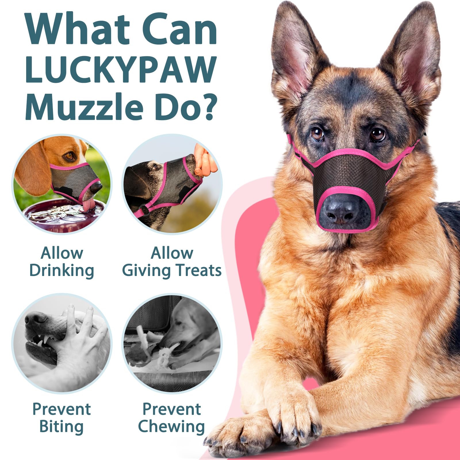 Luckypaw Dog Muzzle, Mesh Dog Muzzle For Large Medium Small Dogs, Soft Mouth Guard For Biting Chewing, Breathable Mouth Cover Wi