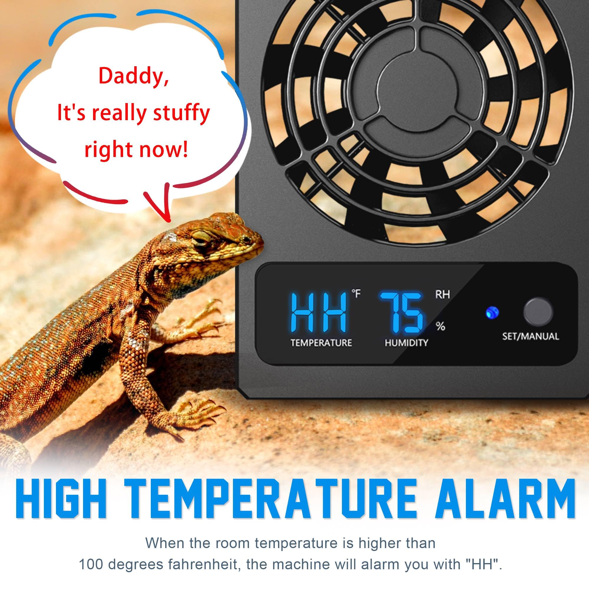 Eckpo 2Pcs Reptile Ventilation Fan With Humidity Sensor And High-Temp Alarm, Fan Dehumidifier For Reptile Enclosure And Terrariu