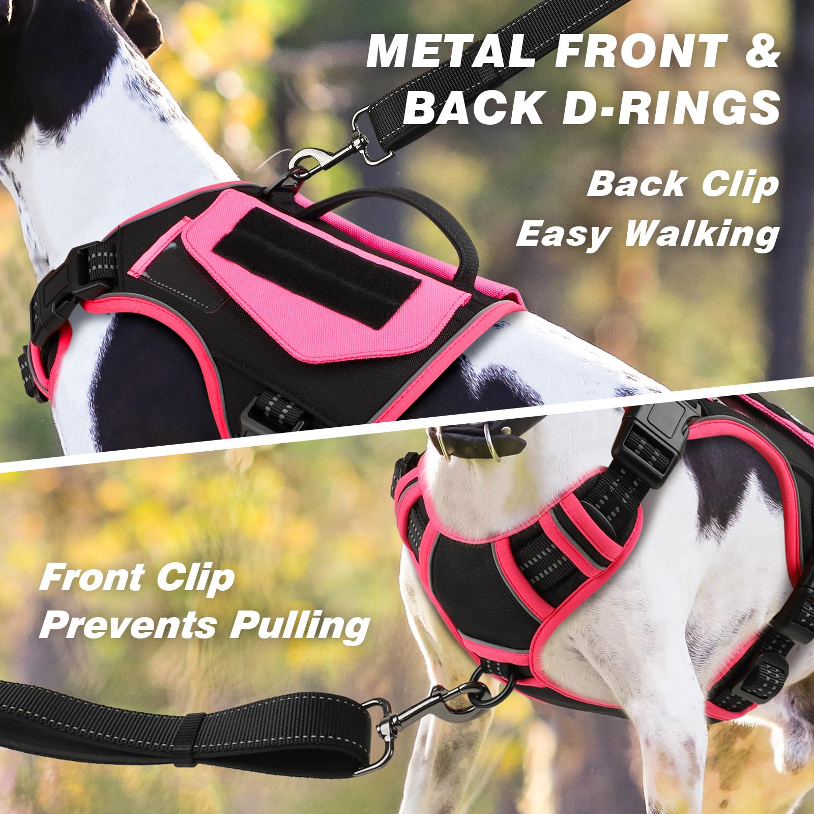 Wingoin Tactical Dog Harness For Small Dogs, No Pull Harness With Handle Pockets Poop Bag, Reflective Dog Vest, Military Service Heavy Duty Big Dog Harness For Walking Hiking Training, Black Pink, S