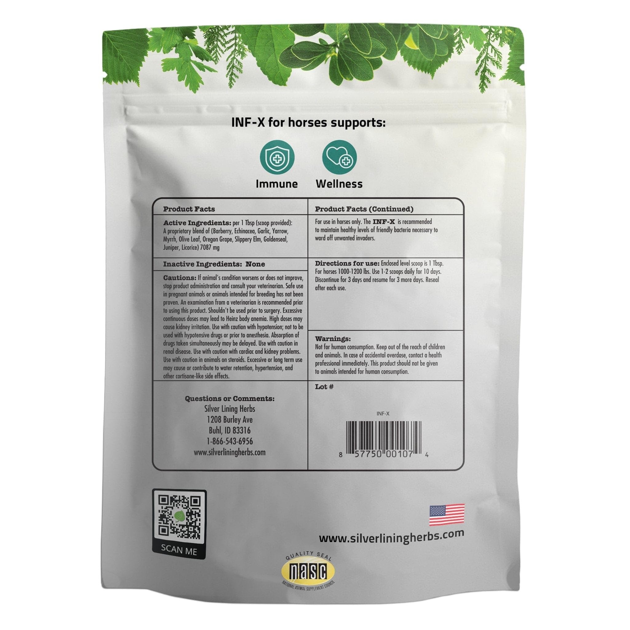 Silver Lining Herbs Equine INF-X - Supports Horse Stress Relief and Healthy Levels of Good Bacteria - Natural Support for Equine