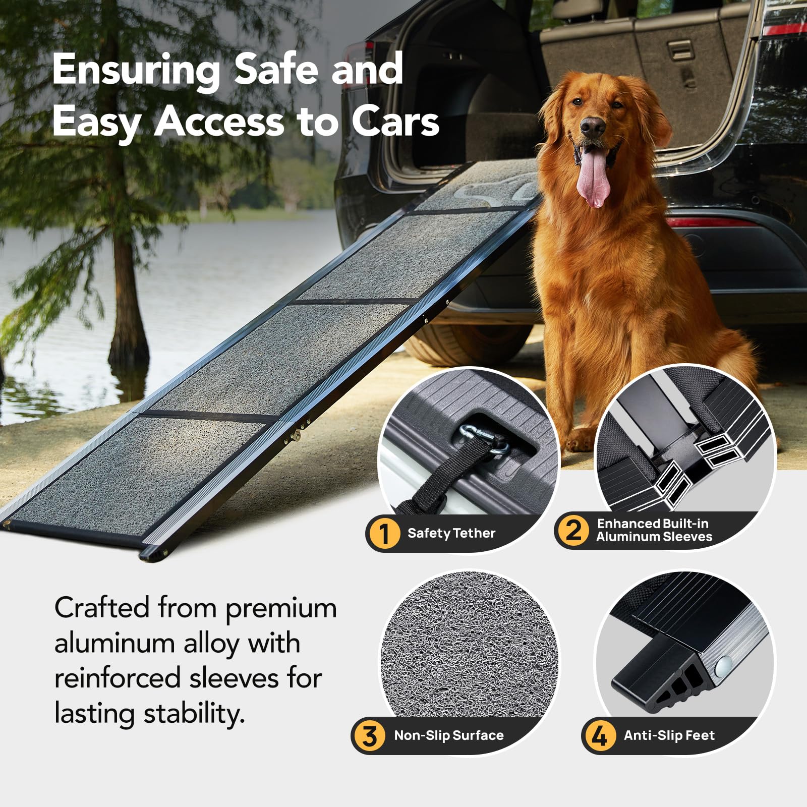 Petthem Dog Ramp For Car 71'' X-Long & 17.2'' Wide Folding Dog Ramps For Large Dogs With Non-Slip Rug Surface Portable Dog Car R