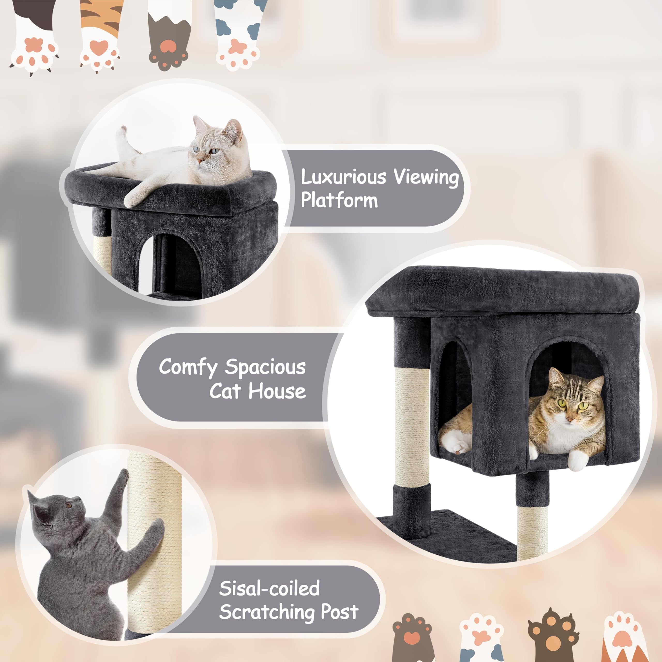 Yaheetech 33.5In Cat Tree, Small Kittens Tower W/Large Perch&2 Cozy Condos, Sisal Scratching Posts For Indoor Kittens/Cat, Stabl
