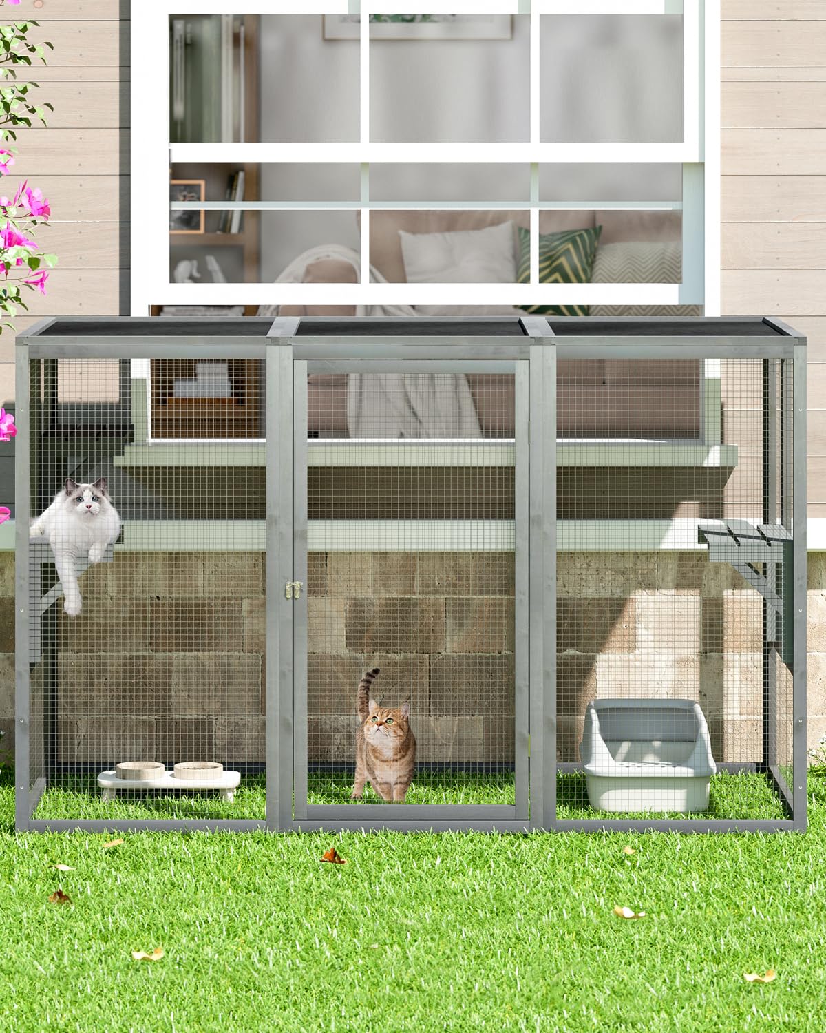 Catio Outdoor Cat Enclosure,71'' L Outside Cat House Weatherproof, Wooden Large Catios For Cats Patio, Cat Houses With 3 Platfor