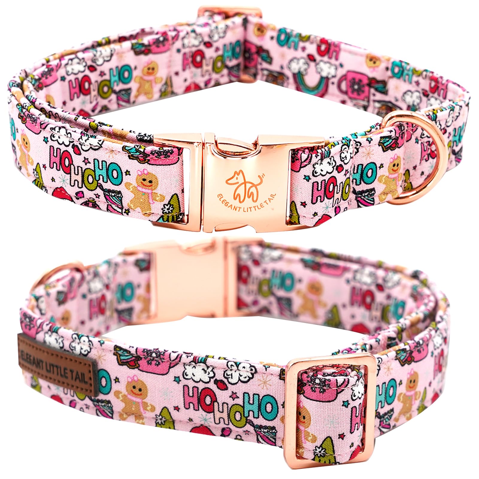 Elegant Little Tail Christmas Dog Collar, Pink Gingerbread Man Print Pet Collar Dog Durable Cute Dog Collars Winter Holiday Male