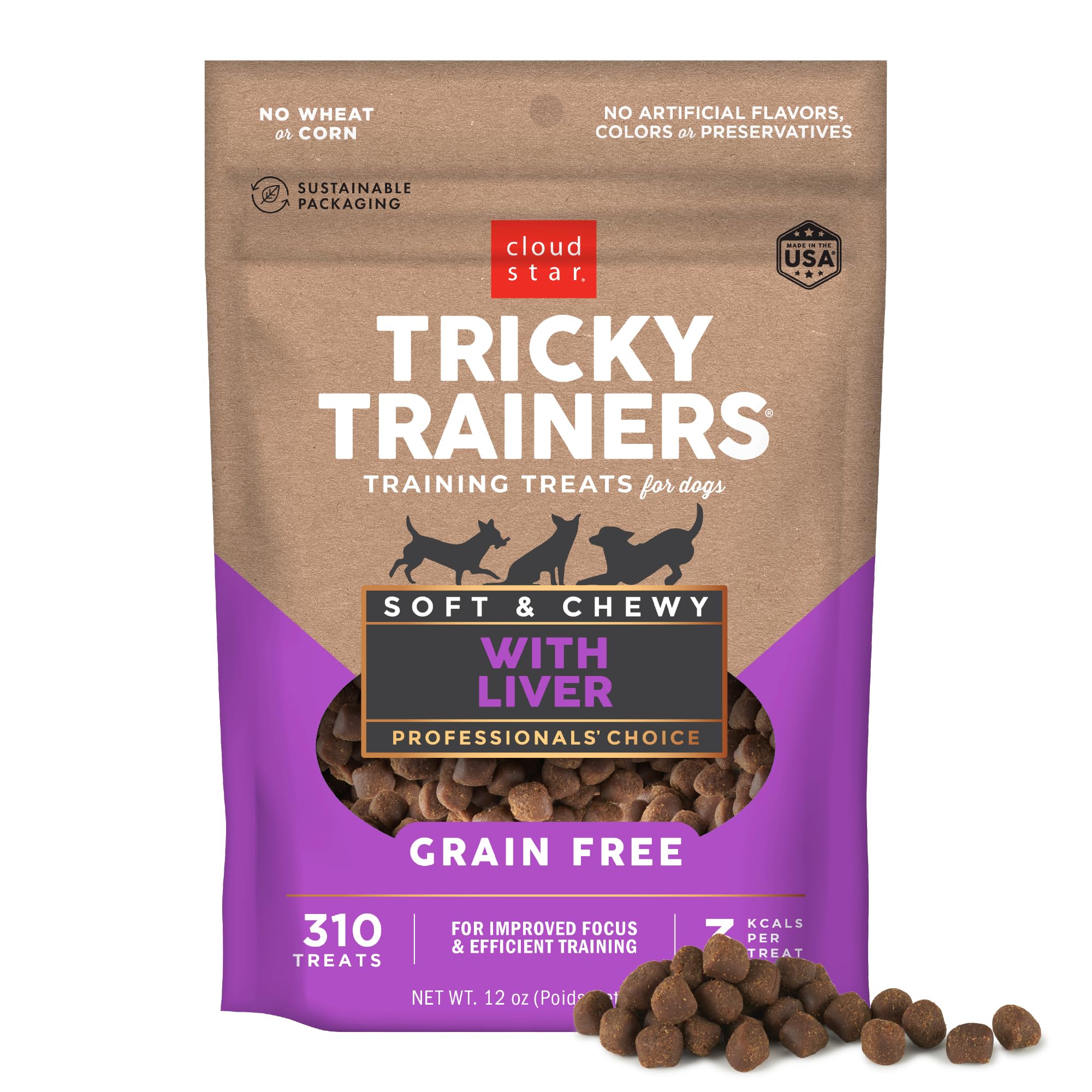 Cloud Star Tricky Trainers Soft & Chewy Dog Training Treats 5 oz. Pouch, Liver Flavor, Grain-Free Low Calorie Behavior Aid with 