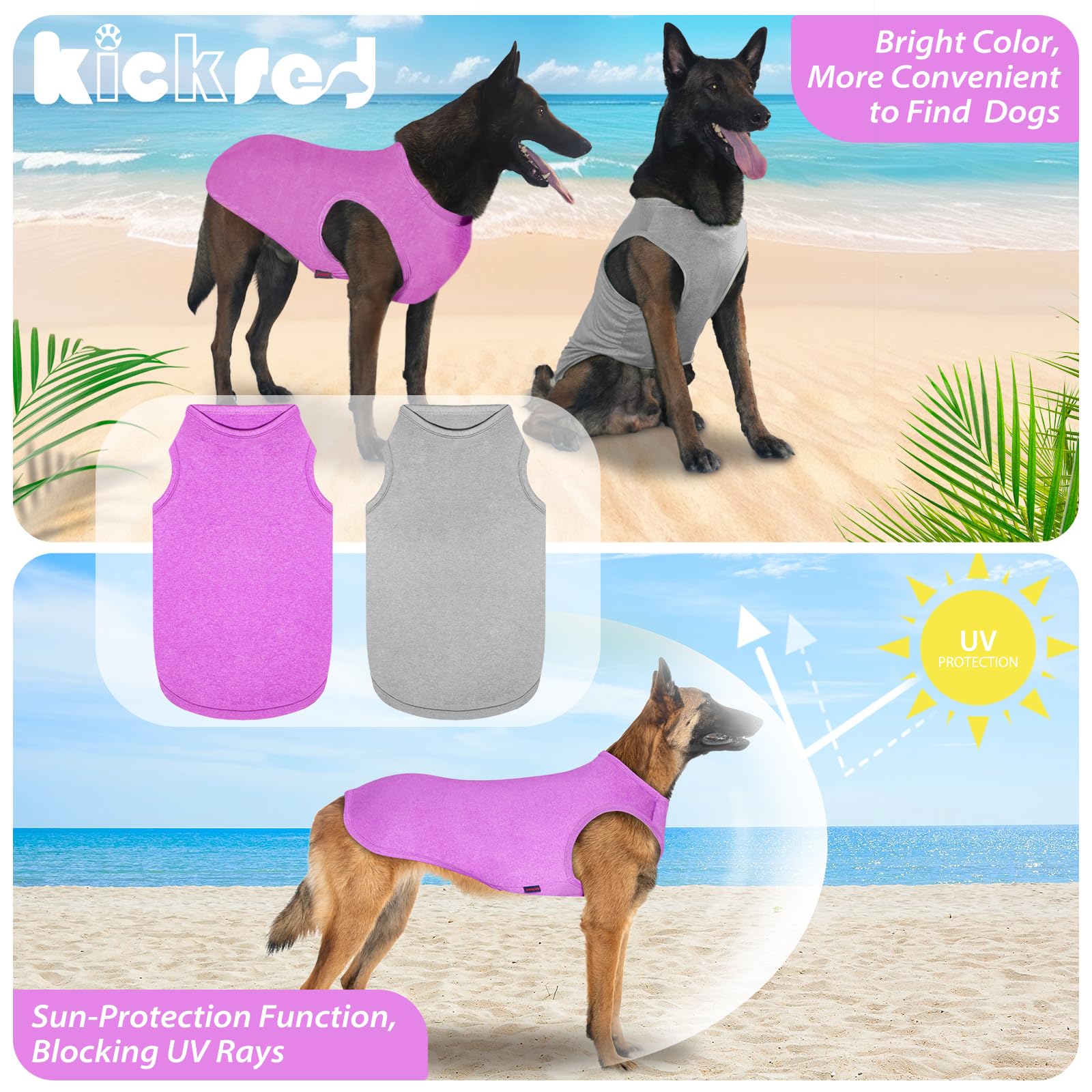 Kickred 2 Pack Dog Shirts, Summer Dog T-Shirts Sleeveless Vest, Breathable Pet Clothes Tank Top For Large Medium Dogs Boy Girl,