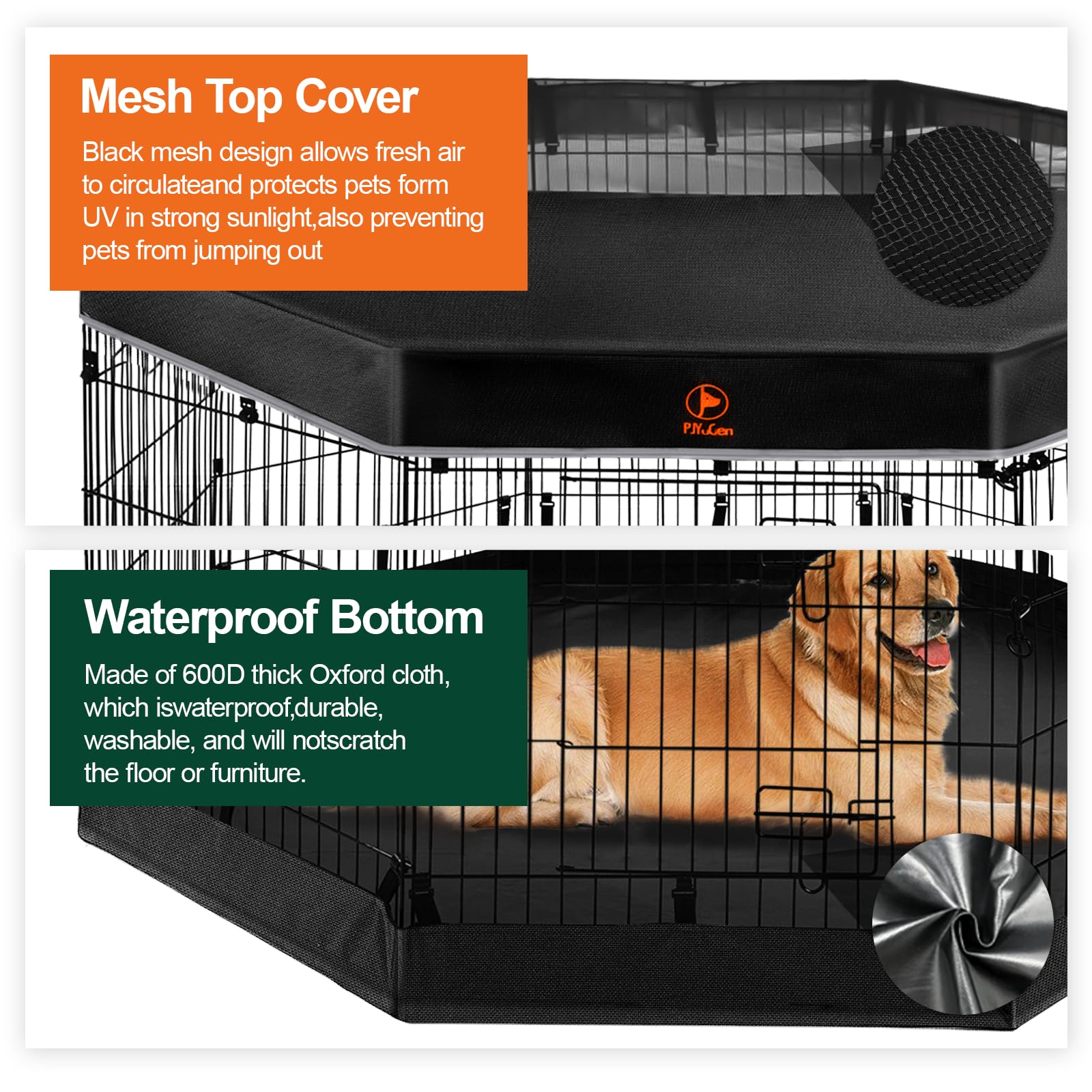 Pjyucien Dog Playpen - 8 Panels 42 Inchh Metal Foldable Exercise Pen, Pet Fence Puppy Crate Kennel Indoor Outdoor With Top Cover & Bottom Pad For Medium Large Pets Black…