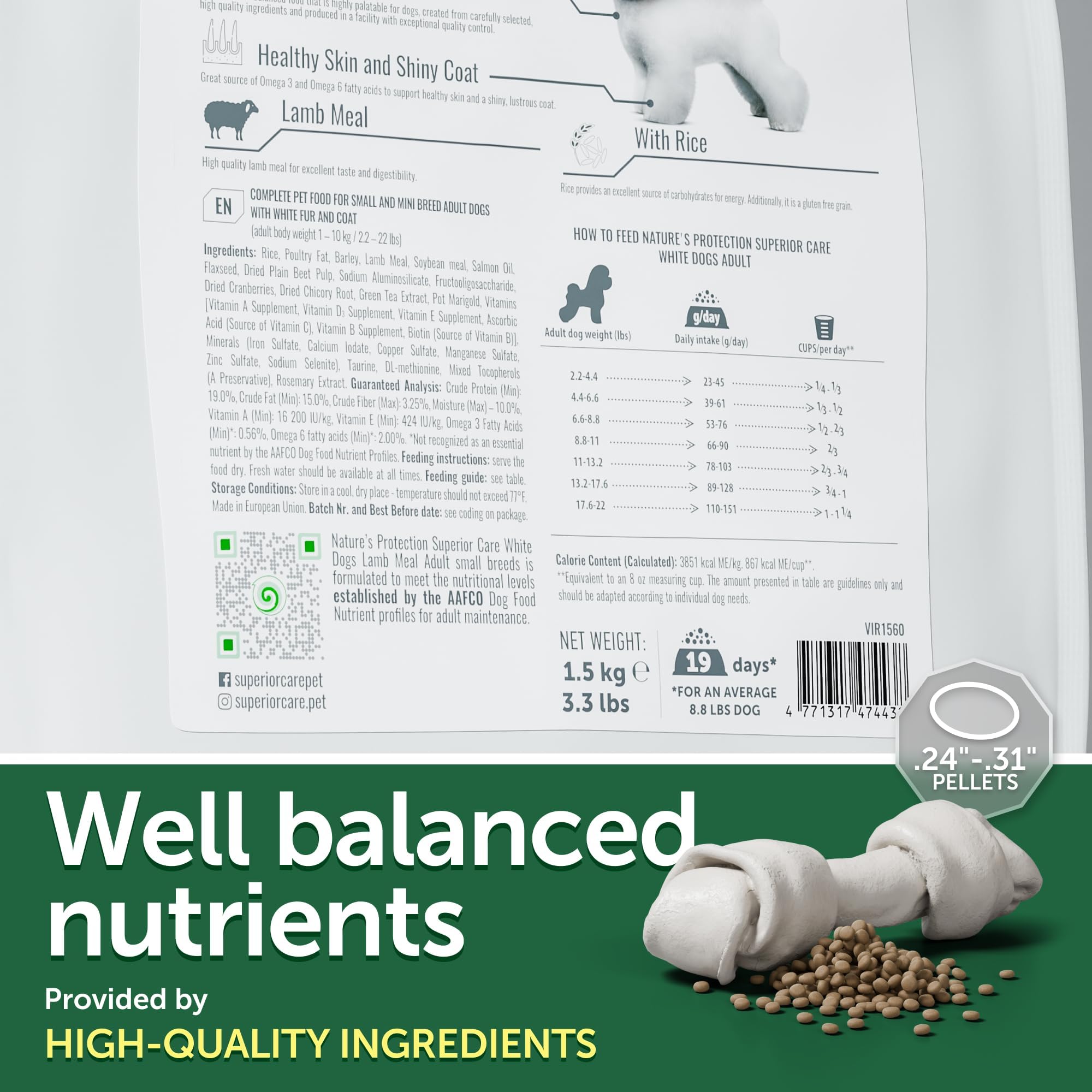 Nature's Protection Dry Dog Food for Small Breeds - High Protein, Tear Stain Diet, Lamb & Rice, 3.3 lb, Small Bites Kibble
