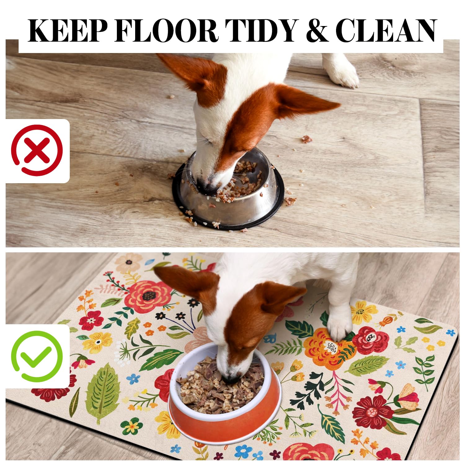 Dog Food Mats for Floors, Absorbent Quick Dry Pet Cat Food Mat, Dog Bowl Mats for Food and Water Dispenser Mat, Eco-Friendly Dog