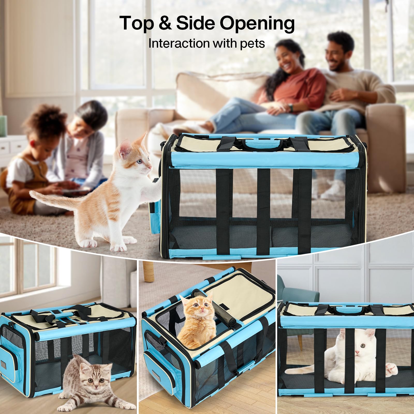 Milada Cat Carrier Soft With Wheels For 2 Cats Soft Cat Carrier With Handle Foldable Double-Compartment Rolling Pet Carrier For