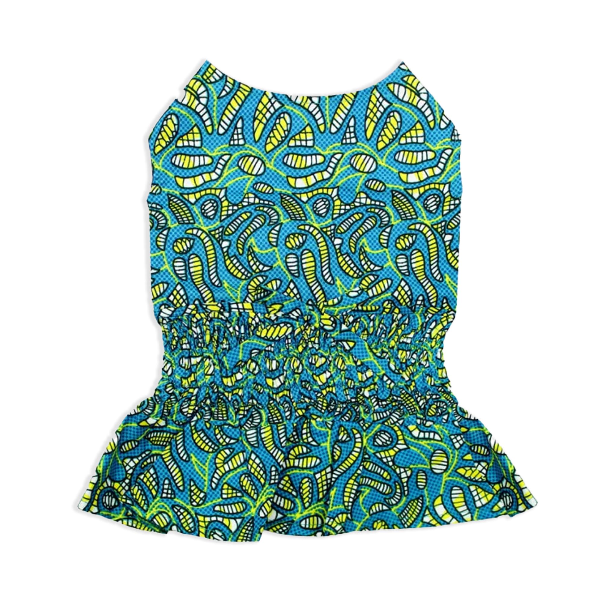 Parisian Pet Tribal Leaves Summer Dress - Ruched Waist Dog Beach Outfit - Lightweight Puppy Dress - Girl Xl