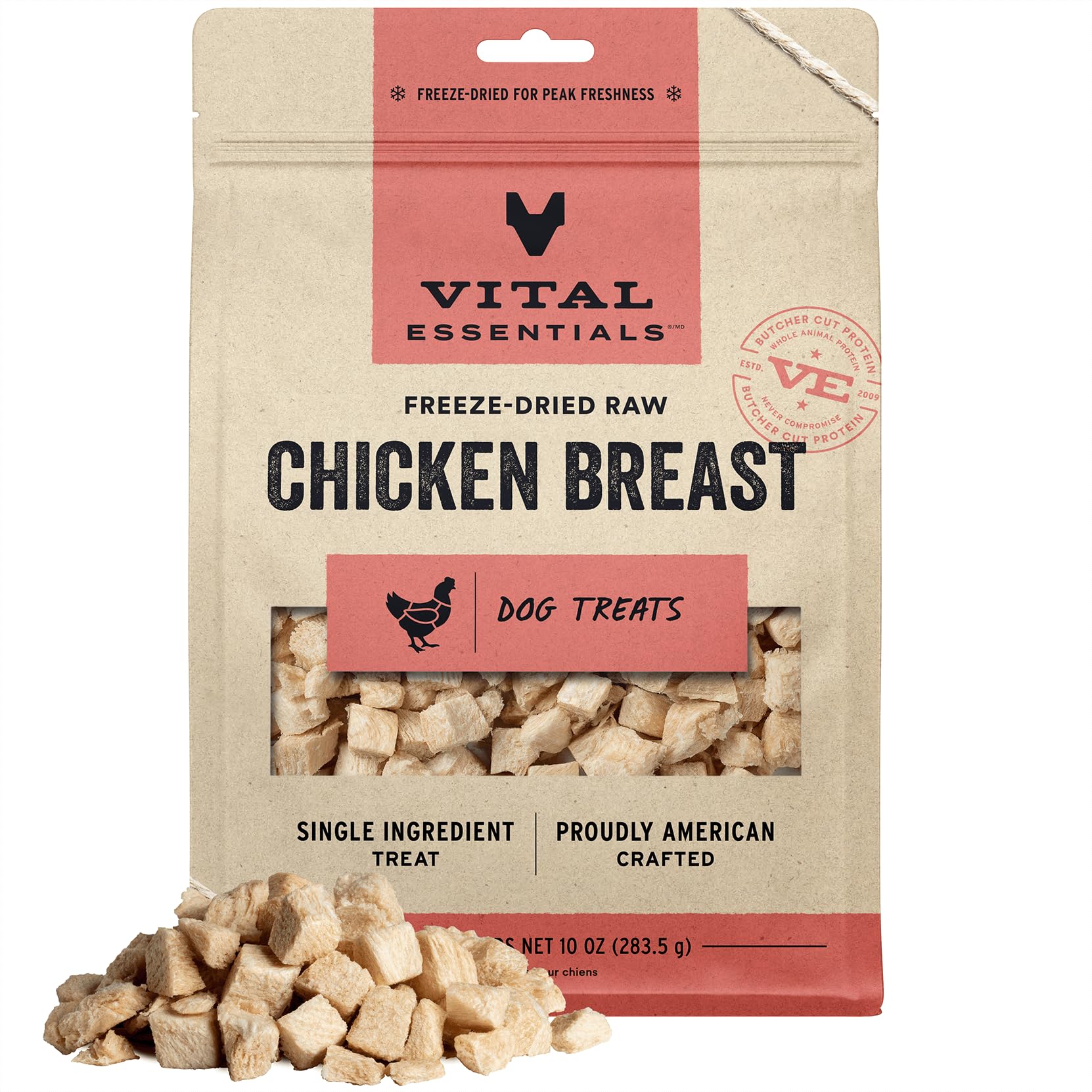 Vital Essentials Chicken Breast Dog Treats, 10 oz | Freeze-Dried Raw | Single Ingredient | Premium Quality High Protein Training