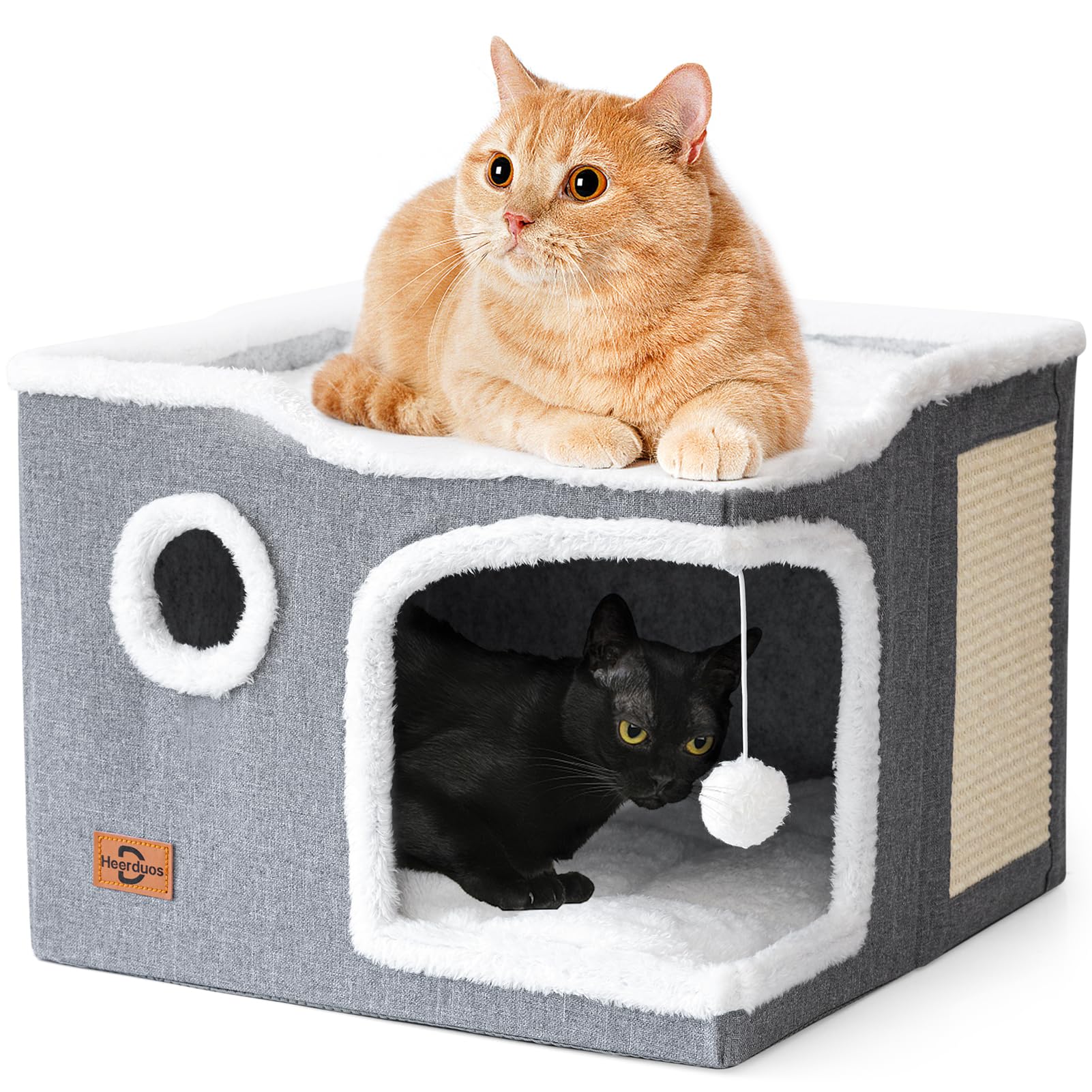 Heerduos Cat Bed For Indoor Cats,Covered Cat Cave House & Furniture With Scratch Pad,Foldable Cat Hideaway Hut Cute Cat Condo Wi