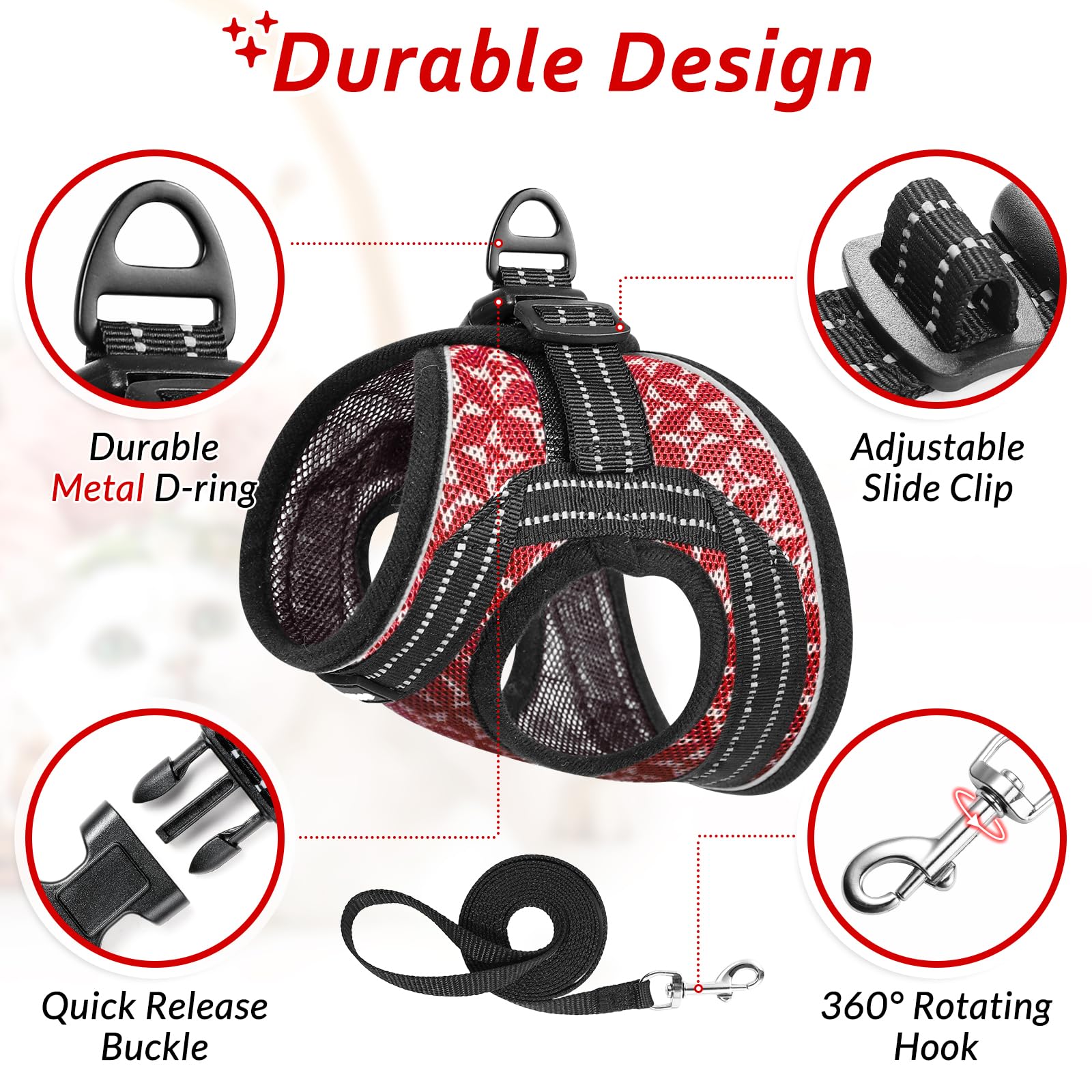 Catromance Cat Harness And Leash Set Escape Proof For Walking, Safe Adjustable Small Large Kitten Vest With Reflective Strip For Kitty, Easy Control Comfortable Soft Outdoor Harnesses, Red, Medium
