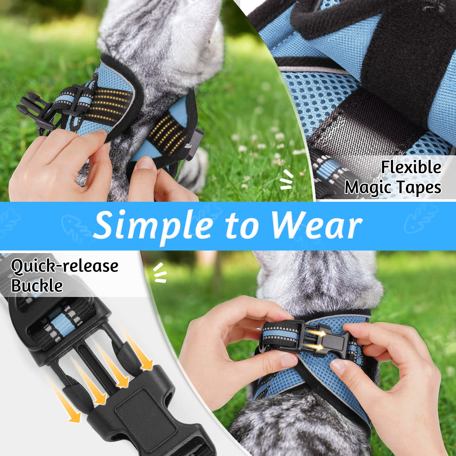 Rabbitgoo Cat Harness And Leash Set For Walking Escape Proof, Adjustable Soft Kittens Vest With Reflective Strip For Cats, Comfortable Outdoor Vest, Light Blue, L