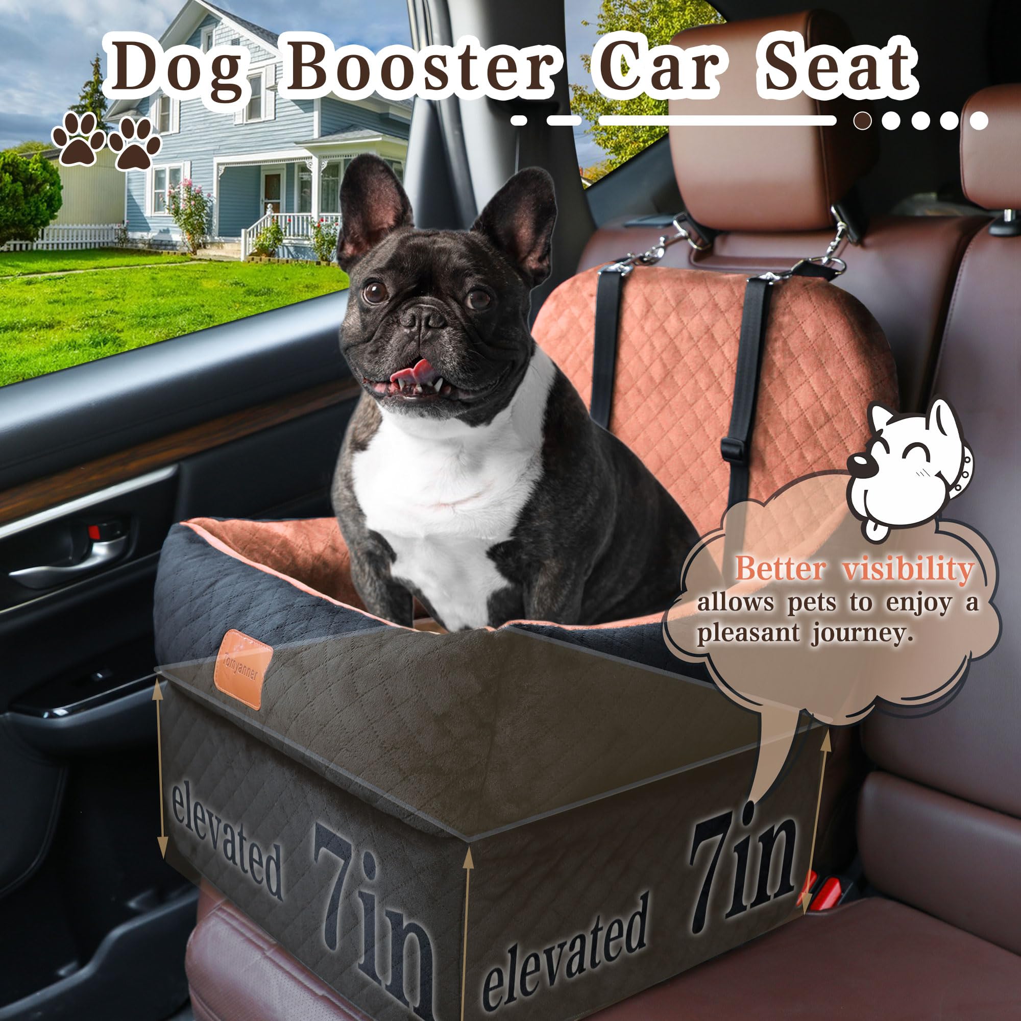 Dog Booster Car Seat for Small/Medium Dogs up to 30 lbs,Interior 7 Inches Elevated Pet Booster Seat,Ultra Soft Fabric and Memory