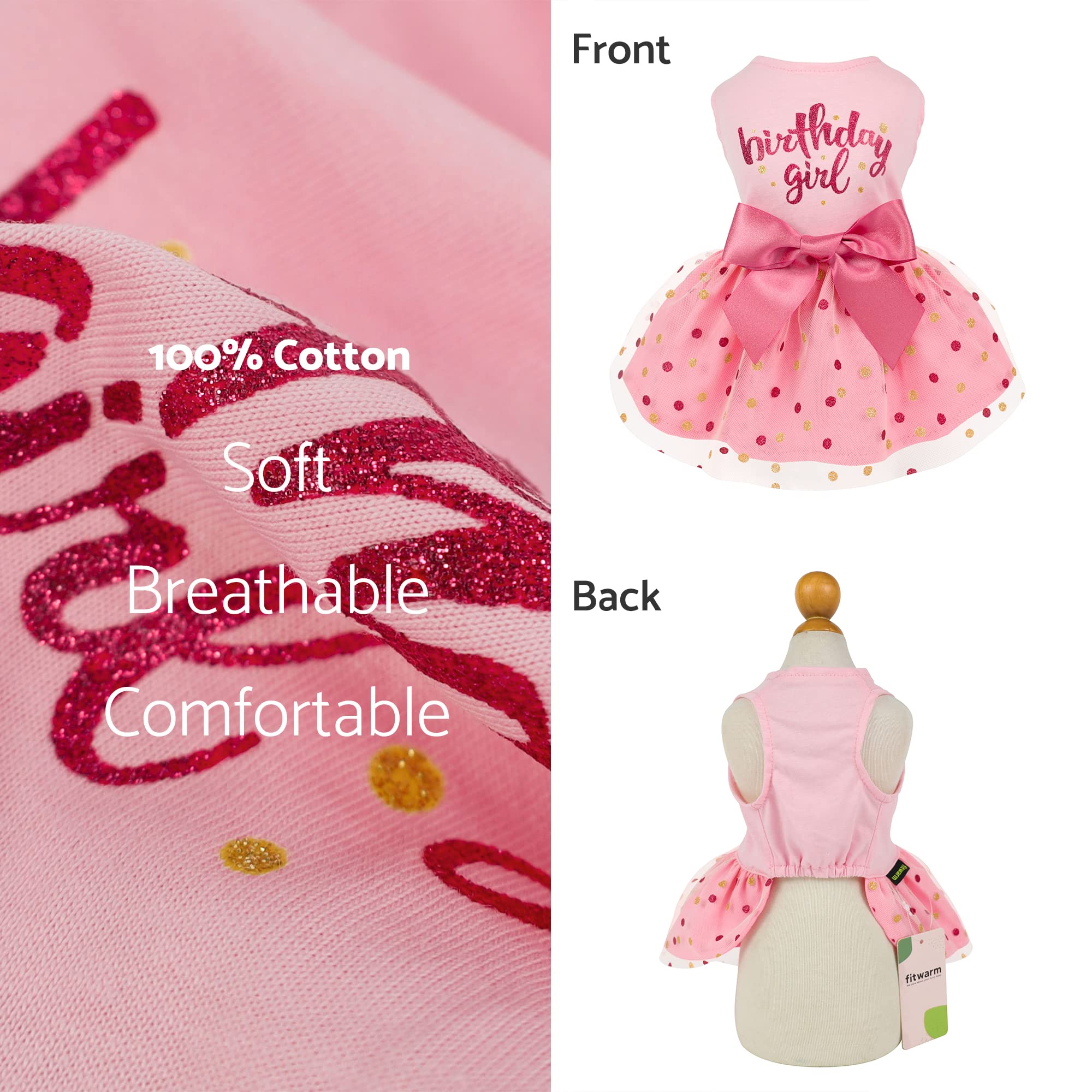 Fitwarm Birthday Girl Dog Tulle Dress, Dog Clothes For Small Dogs Girl, Cat Apparel, Pink, Xx-Small