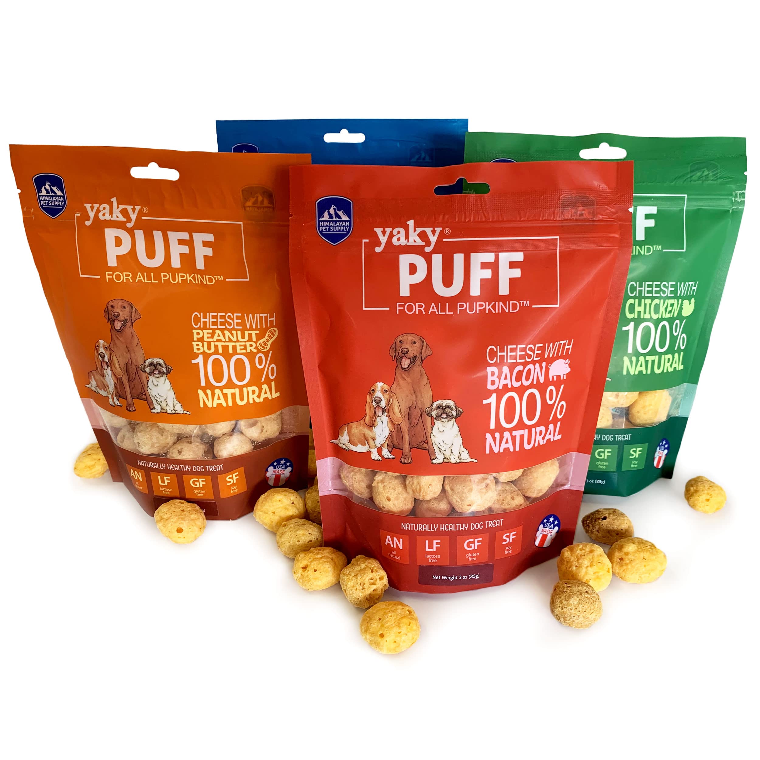 yakyPUFF Himalayan Cheese Treats | Lactose Free | Gluten Free | Grain Free | REAL BACON | USA MADE | For All Breeds | Bacon Flav