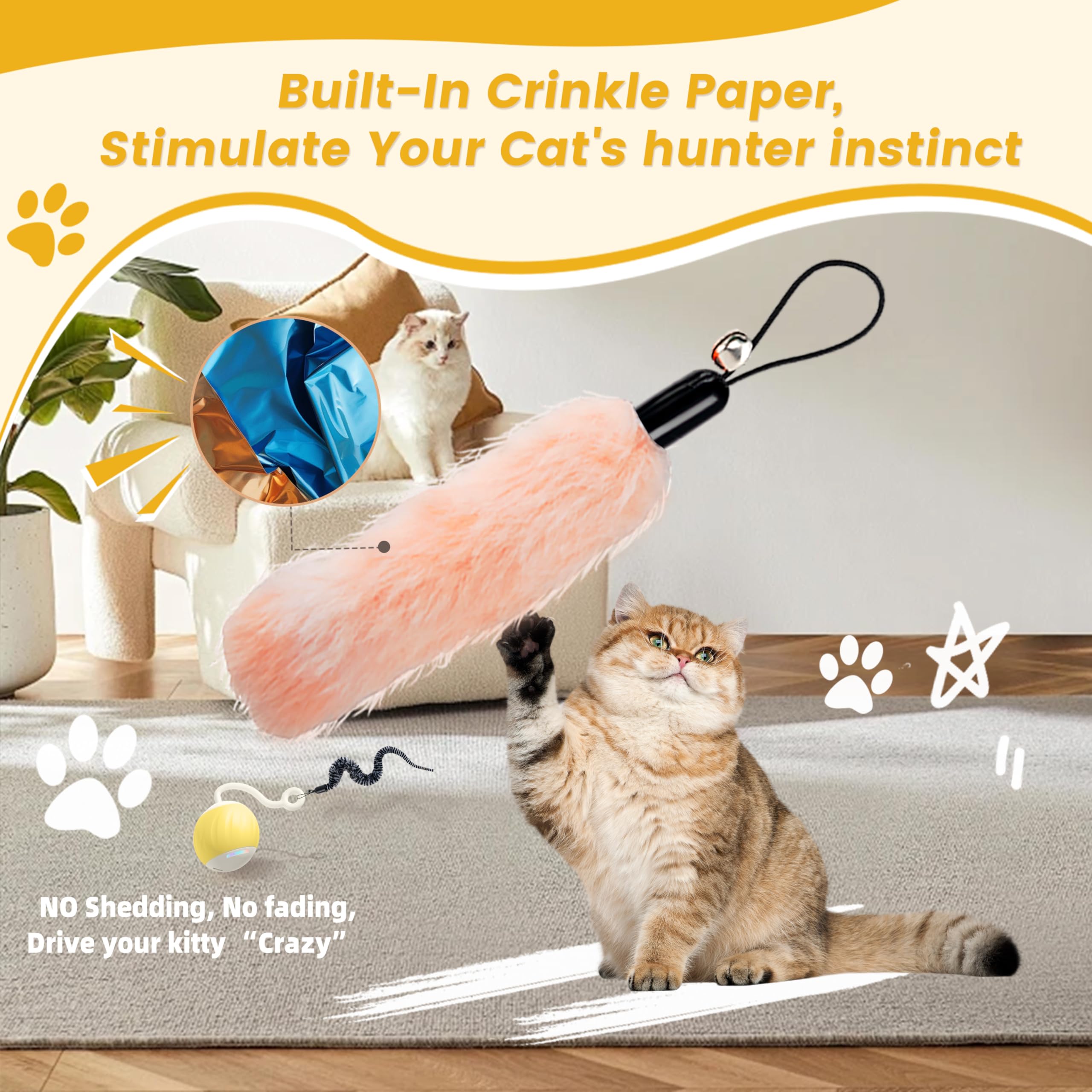 Aaa Amusang Cat Ball Toys Attachments - 10 Pcs Toy Refill Set, Includes 6 Worm, 2 Short Furry Worms, 2 Fish, Interactive Cat Fea