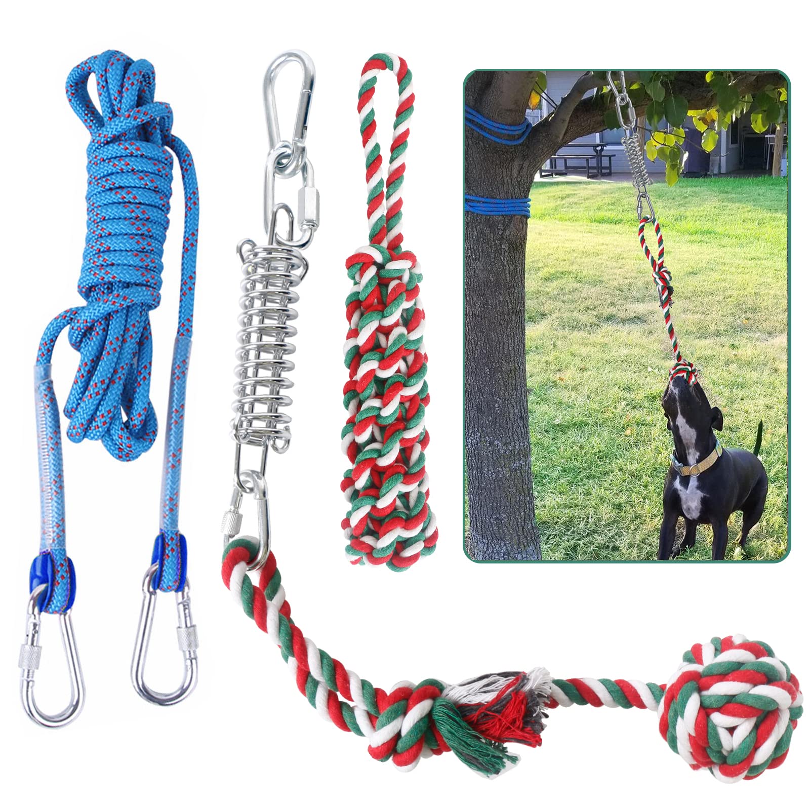 HOPET Dog Outdoor Bungee Solo Hanging Toy, Tether Tug of War Toys for Pitbull Small Large Aggressive Chewers Dogs to Exercise, D