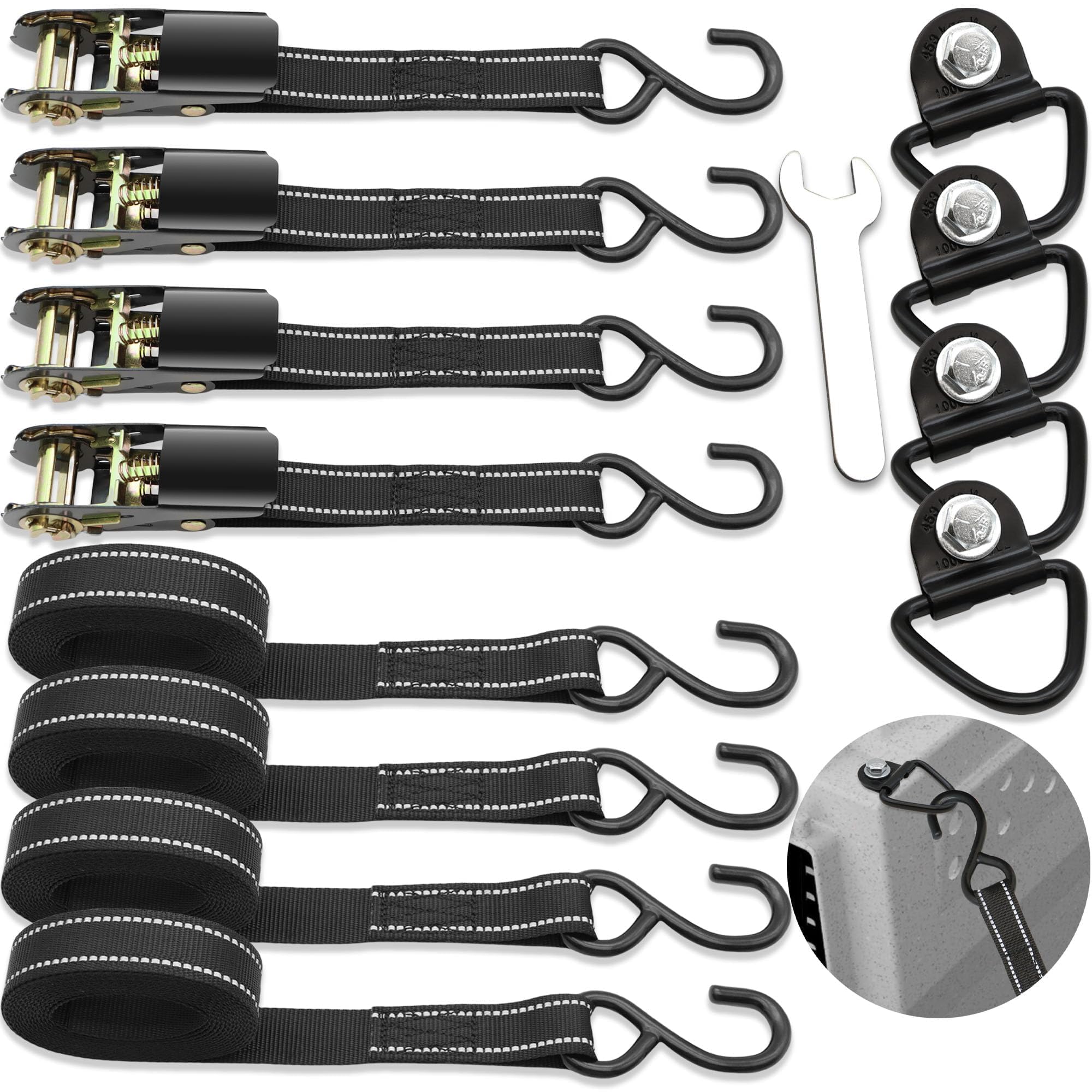Terixe 4 Pack Tie Down Kit For Ruffland Kennel - Tie Down D-Ring Kit - 1000 Lbs, With Wrench, Tie Down Straps Kit Compatible Wit