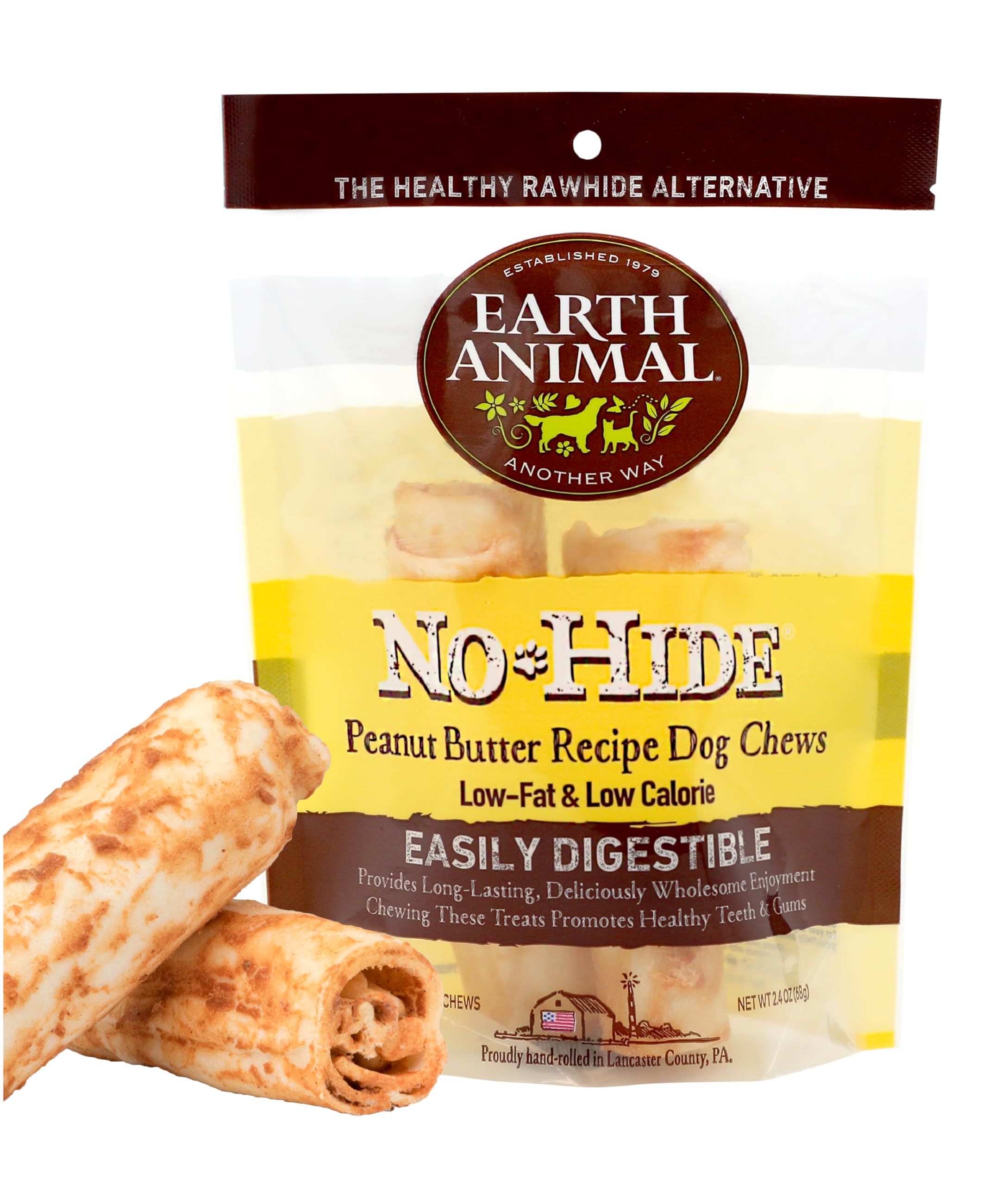 Earth Animal No Hide Small Long Lasting Dog Chew Rolls, Peanut Butter, 2 Count Pack of 1