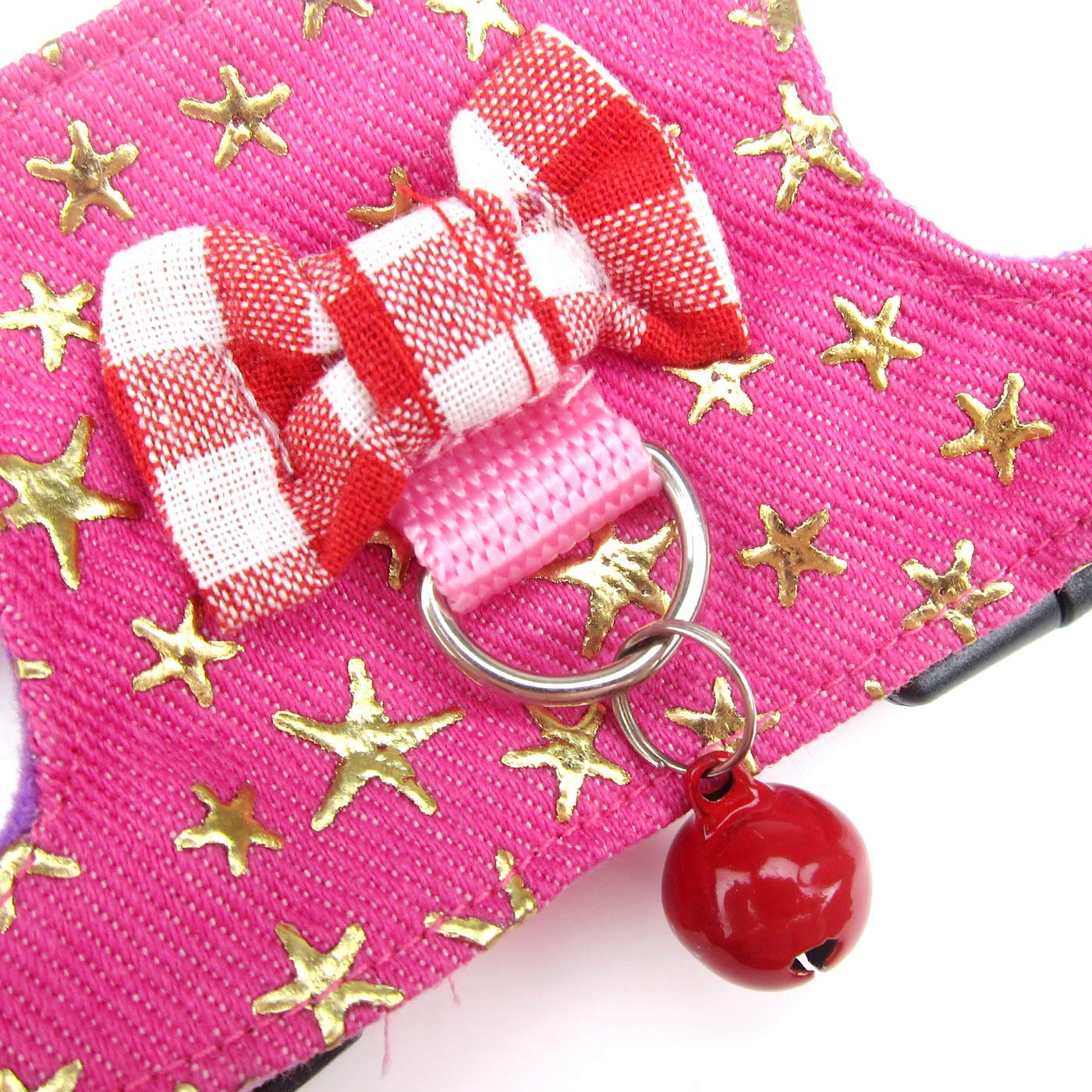Wontee Small Pet Harness Vest And Leash Set With Bowknot And Bell Decor For Gerbil Guinea Pig Squirrel Kitten Outdoor Walking (M, Pink Star)