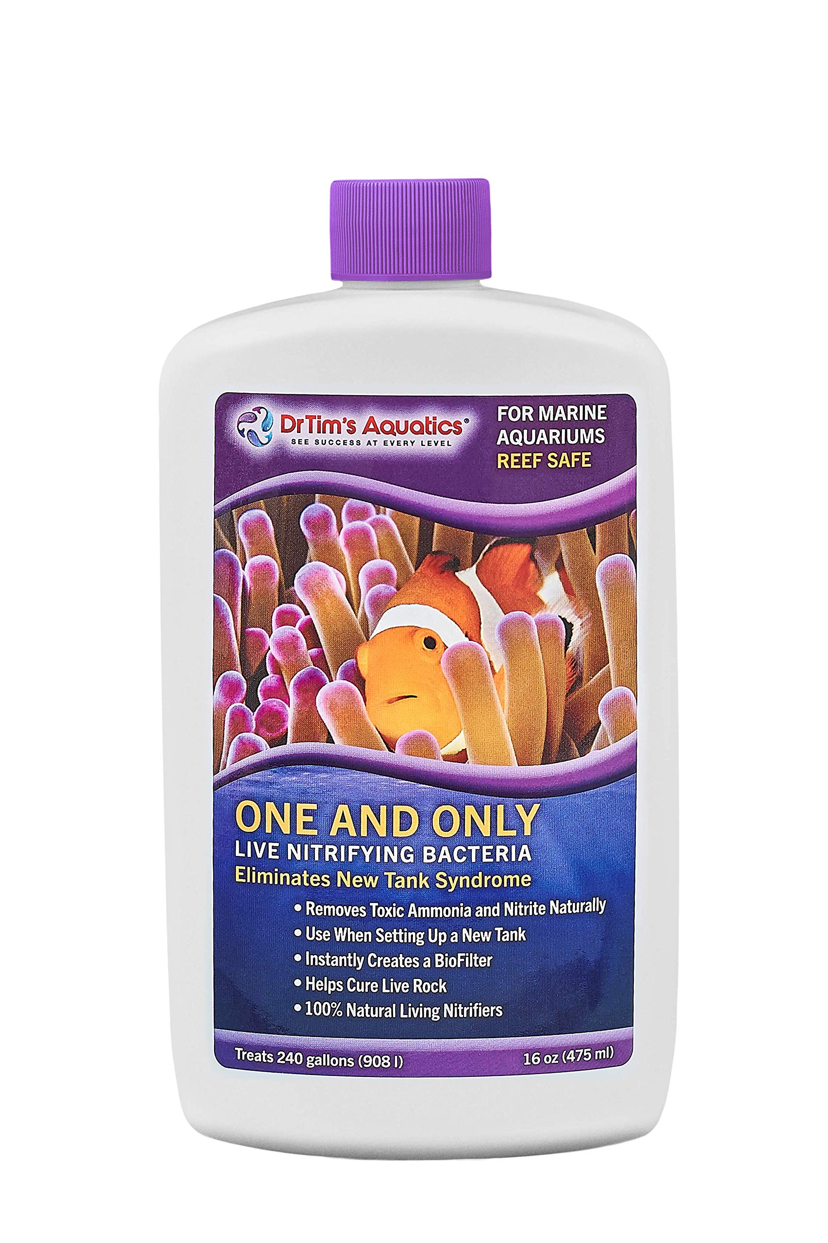 DrTims Aquatics Reef One & Only Nitrifying Bacteria - For Reef, Nano and Seahorse Aquaria, New Fish Tanks, Aquariums, Disease T