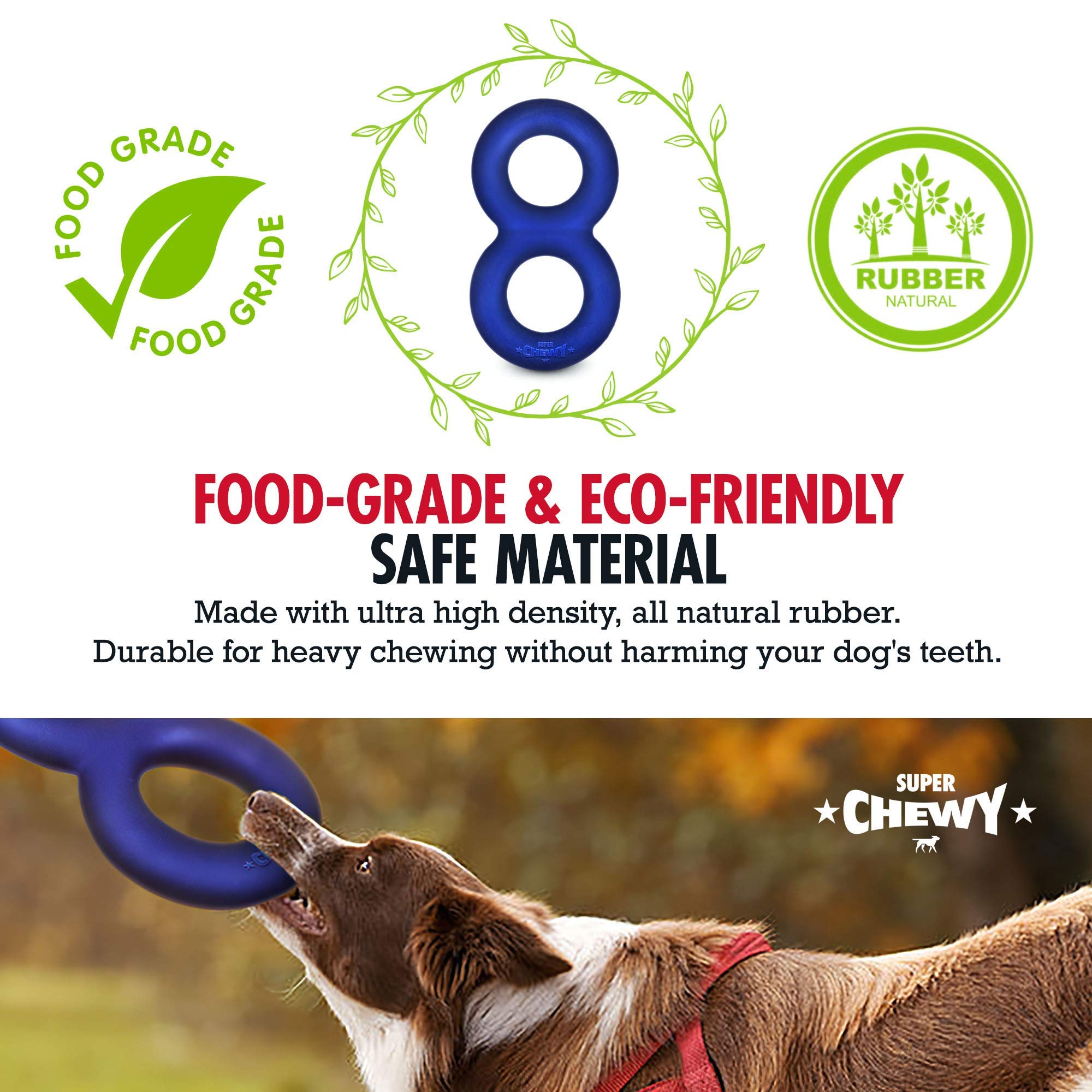 Superchewy Tough Dog Double Ring Toy Strong Natural Rubber | Great Dog Pull Toy For Exercise | Tug Toy For Dogs | Ultra Durable Chew Toy For Aggressive Chewers