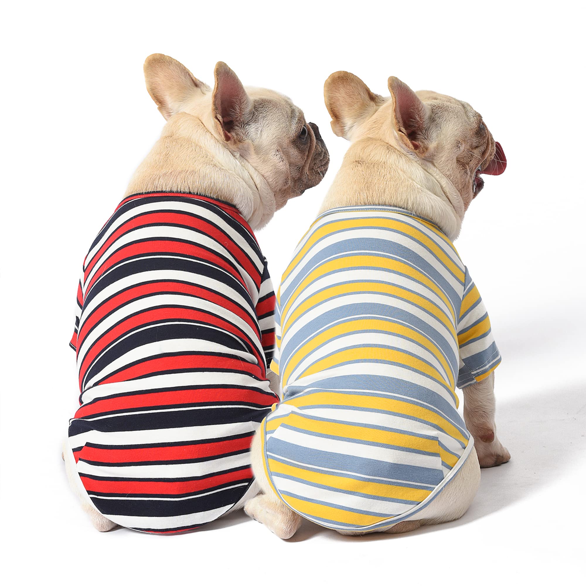 Knuffelen Dog Shirts Cotton Striped T-Shirt, Summer Pet Clothes For Small Dogs, 2-Pack Soft Puppy Apparel Cat Tee, Breathable Stretchy, Red Yellow Xxl