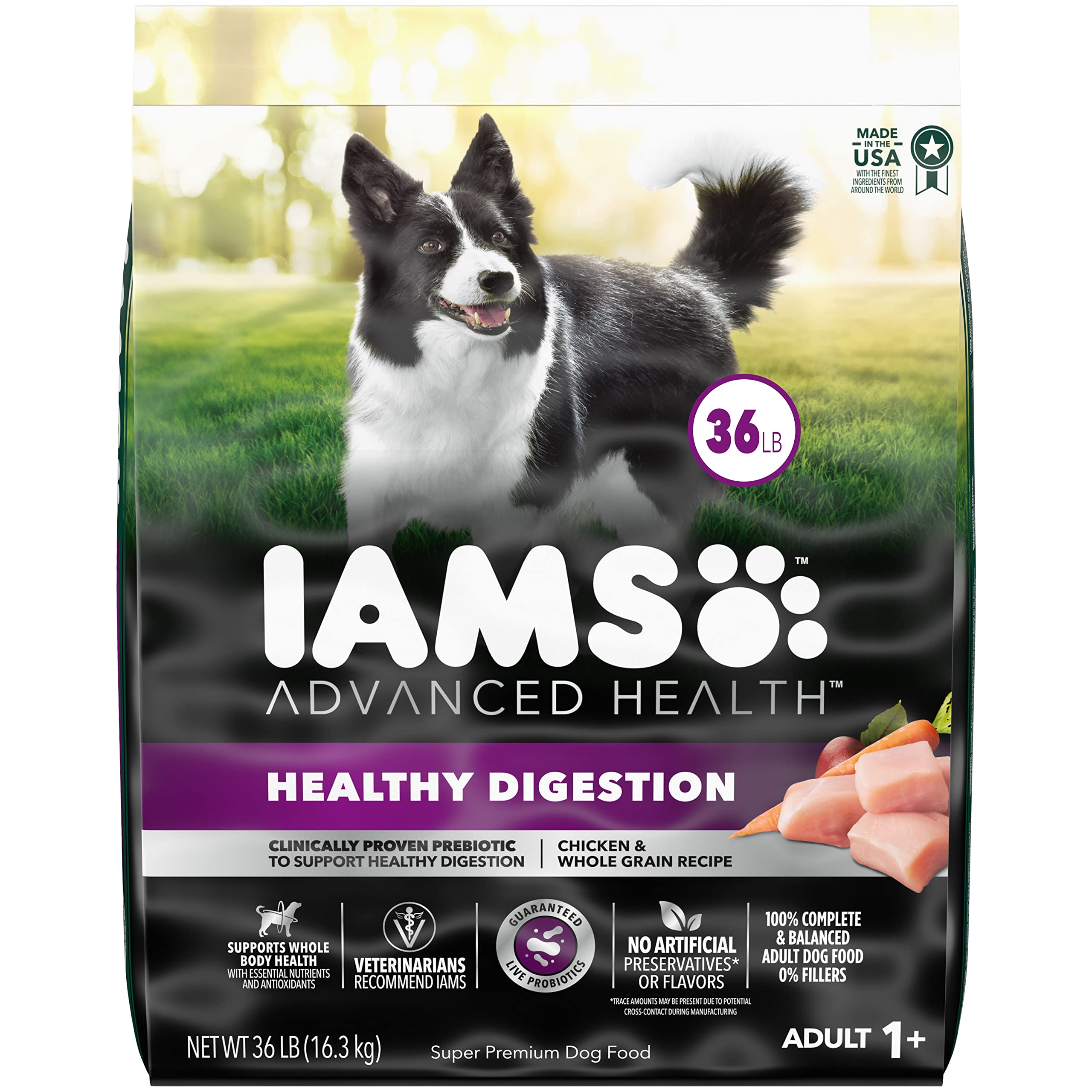 IAMS Advanced Health Healthy Digestion Adult Dry Dog Food with Real Chicken, 36 lb. Bag