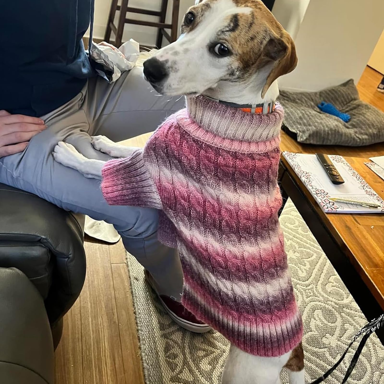 Kyeese Dog Sweater Cable Knit Thick Fuzzy Dog Knitwear Turtleneck Warm With Sleeves Dogs Clothes Gradient Color, Purple, Xlarge