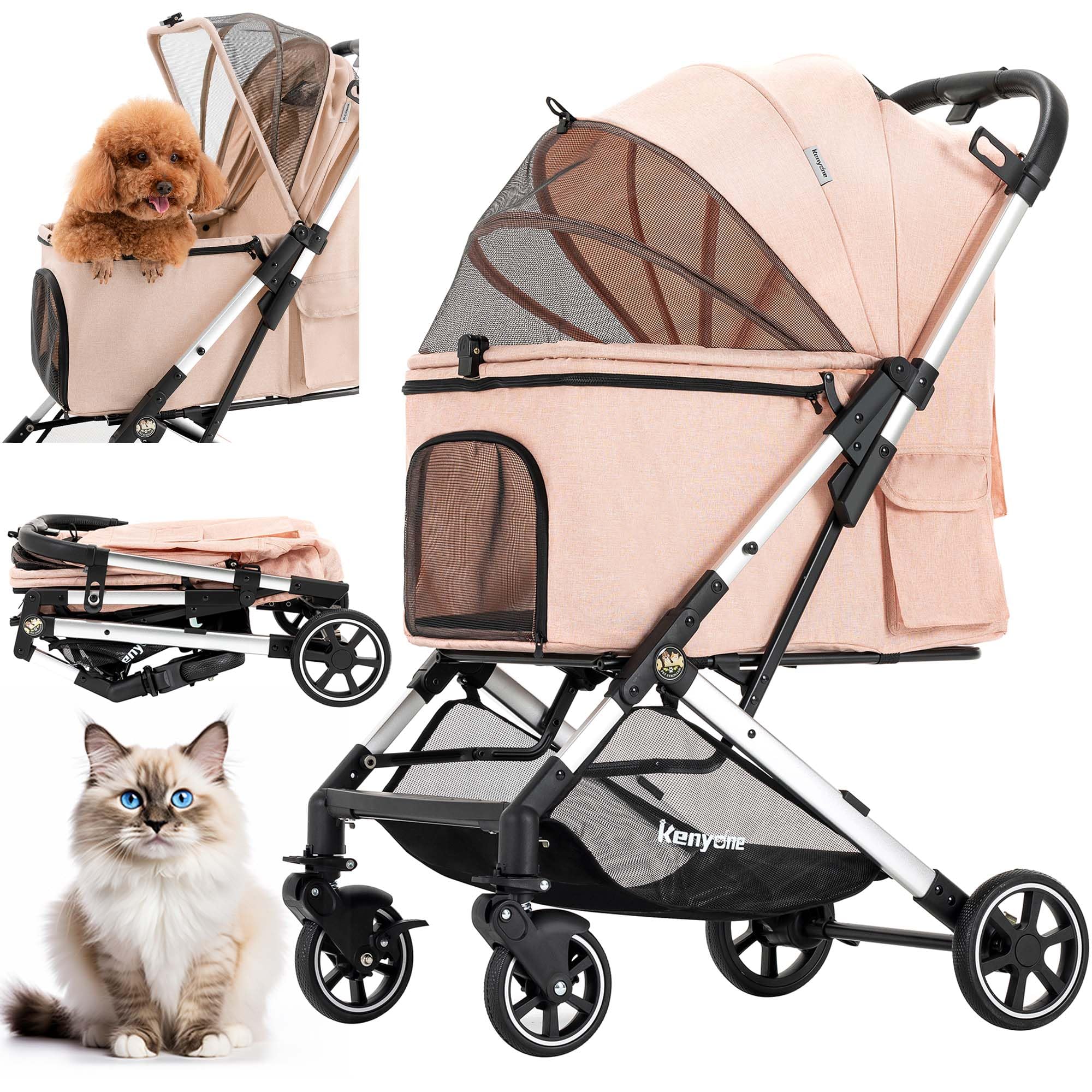 Medium Dog Stroller, Kenyone Pet Stroller For Medium Dogs Up To 55Lbs, Lightweight Aluminum Frame, One Click Folding, Large Cat 