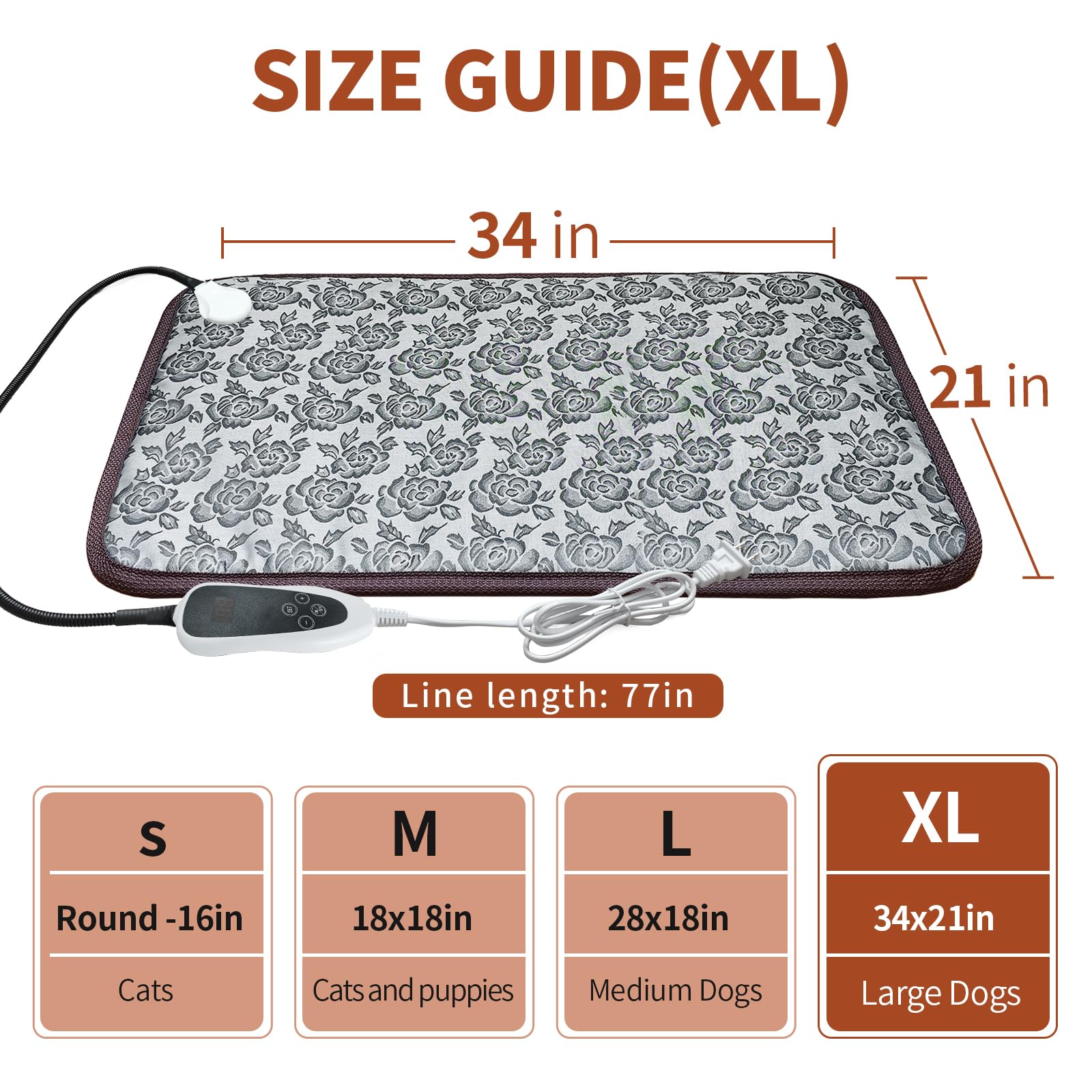 Golopet Large Dog Heating Pad For Dogs 34X21Inches Waterproof Pet Heating Pad Smart Thermostat Switch, Heated Dog Bed Chew Resistant Steel Cord Dog Warming Pad Mat Complimentary A Fleece Fabric Coverr