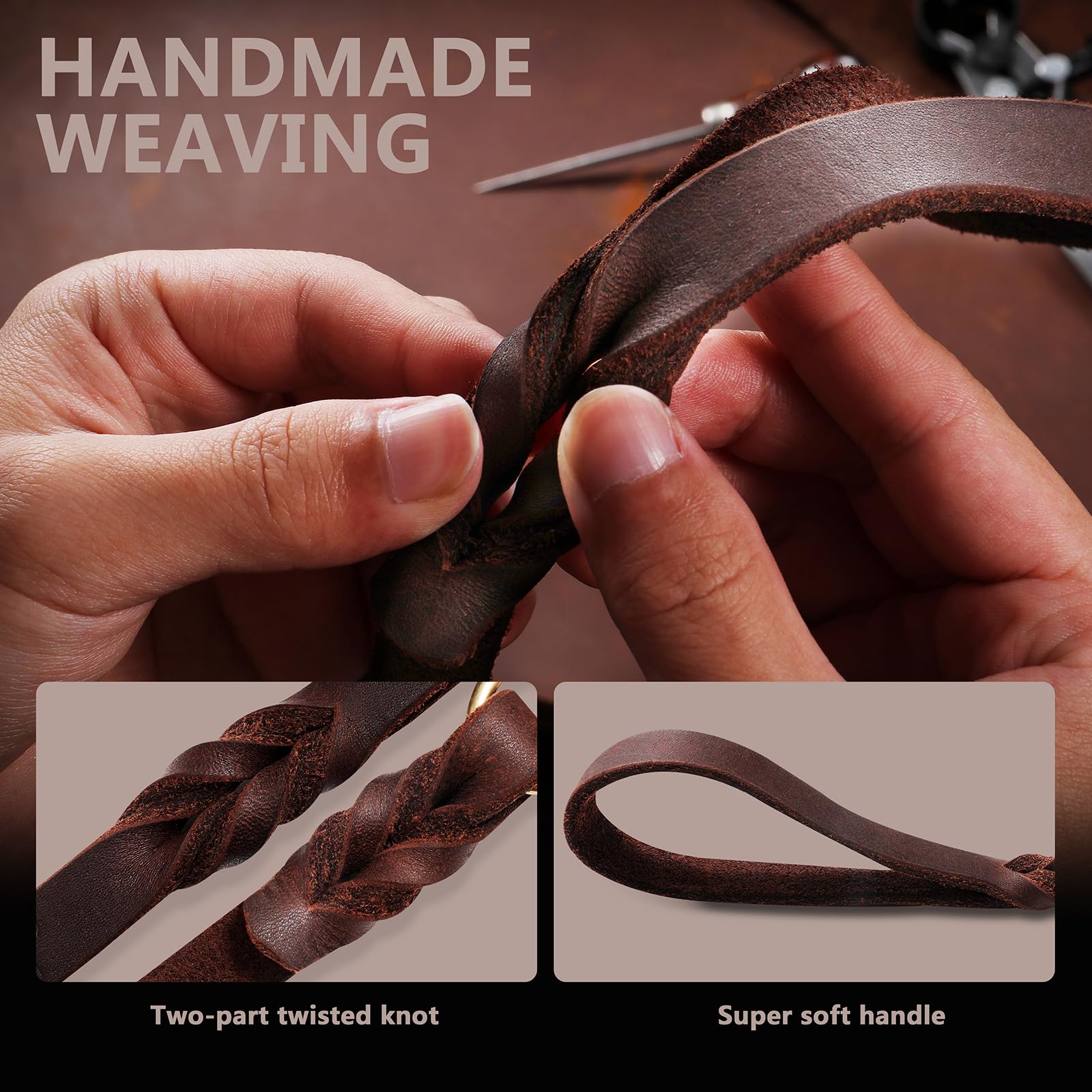 QUMY Leather Dog Leash 4ft - Heavy Duty Training Lead for Large, Medium and Small Dogs - Soft and Strong Genuine Leather Braided