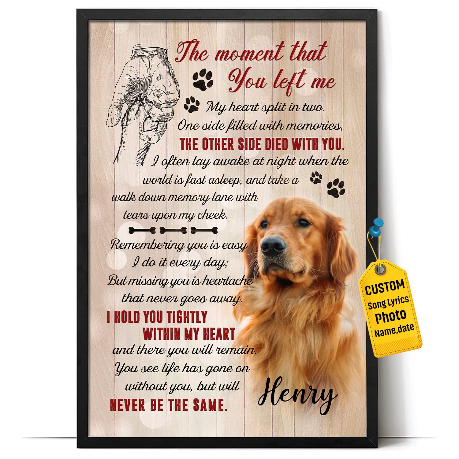 Hanikid Personalized Pet Memorial Poster The Moment You Left Me Custom Gift For Loss Of Dog Cat Condolence Sympathy Gifts For Pets Lovers Photo Canvas Posters Puppy Dogs Bereavement Keepsake Memory