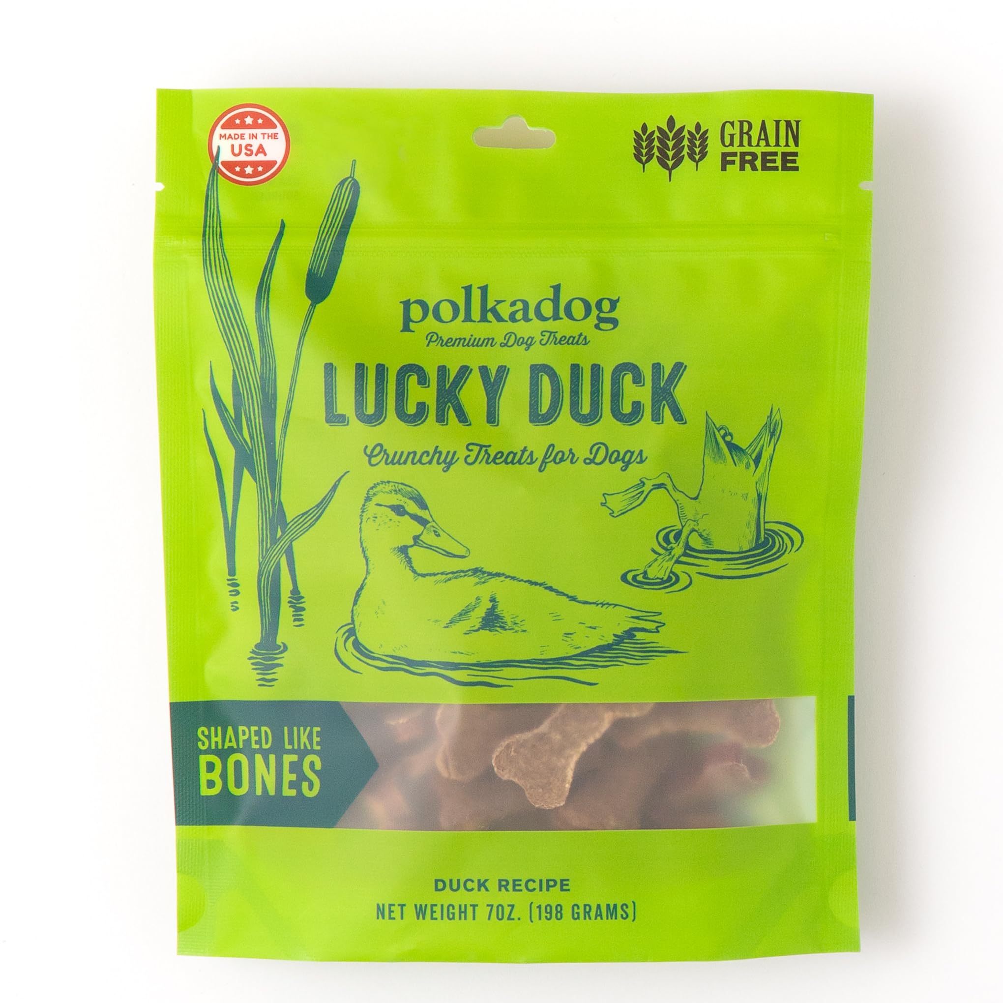 Polkadog Lucky Duck Bone-Shaped Dog Treats, Cat Snacks - All-Natural Pet Treats for Kittens, Puppies - Bite-Sized, Crunchy Snack