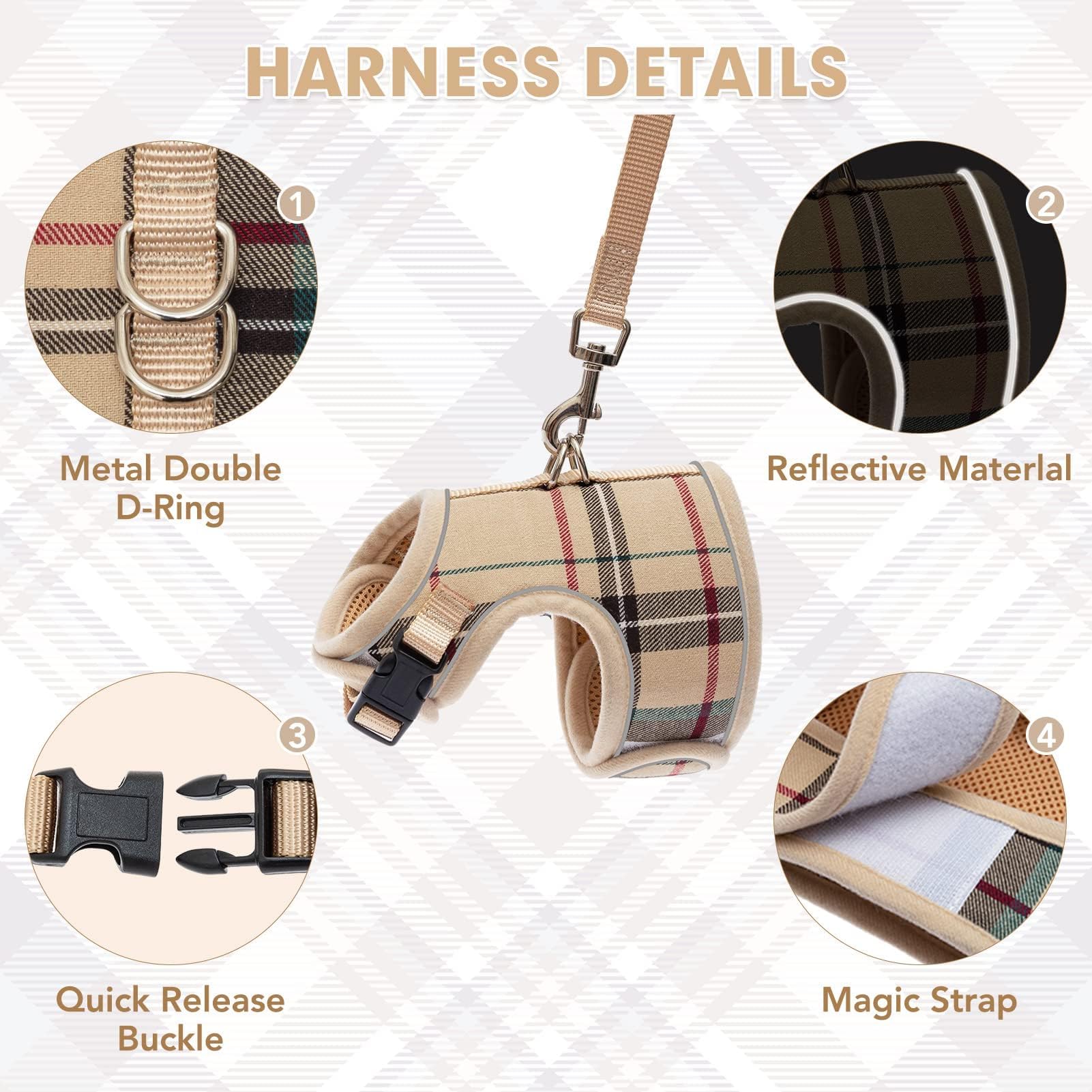 Bingpet Cat Harness And Leash Escape Proof - Soft And Air-Mesh Kitten Travel Walking Harness - Vest Harness For Small Medium Large Cats & Puppy Dog & Rabbit