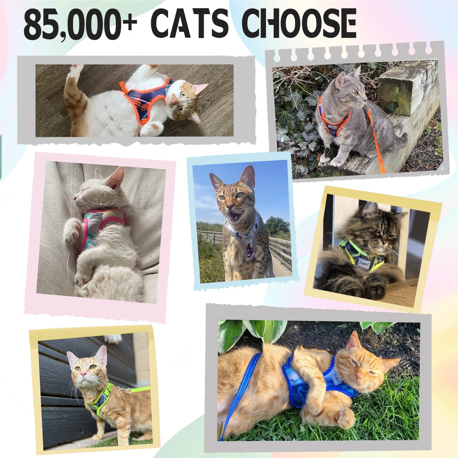 Supet Cat Harness And Leash Escape Proof, Adjustable Breathable Vest With Reflective Trim For Large Small Cats Kittens Puppies