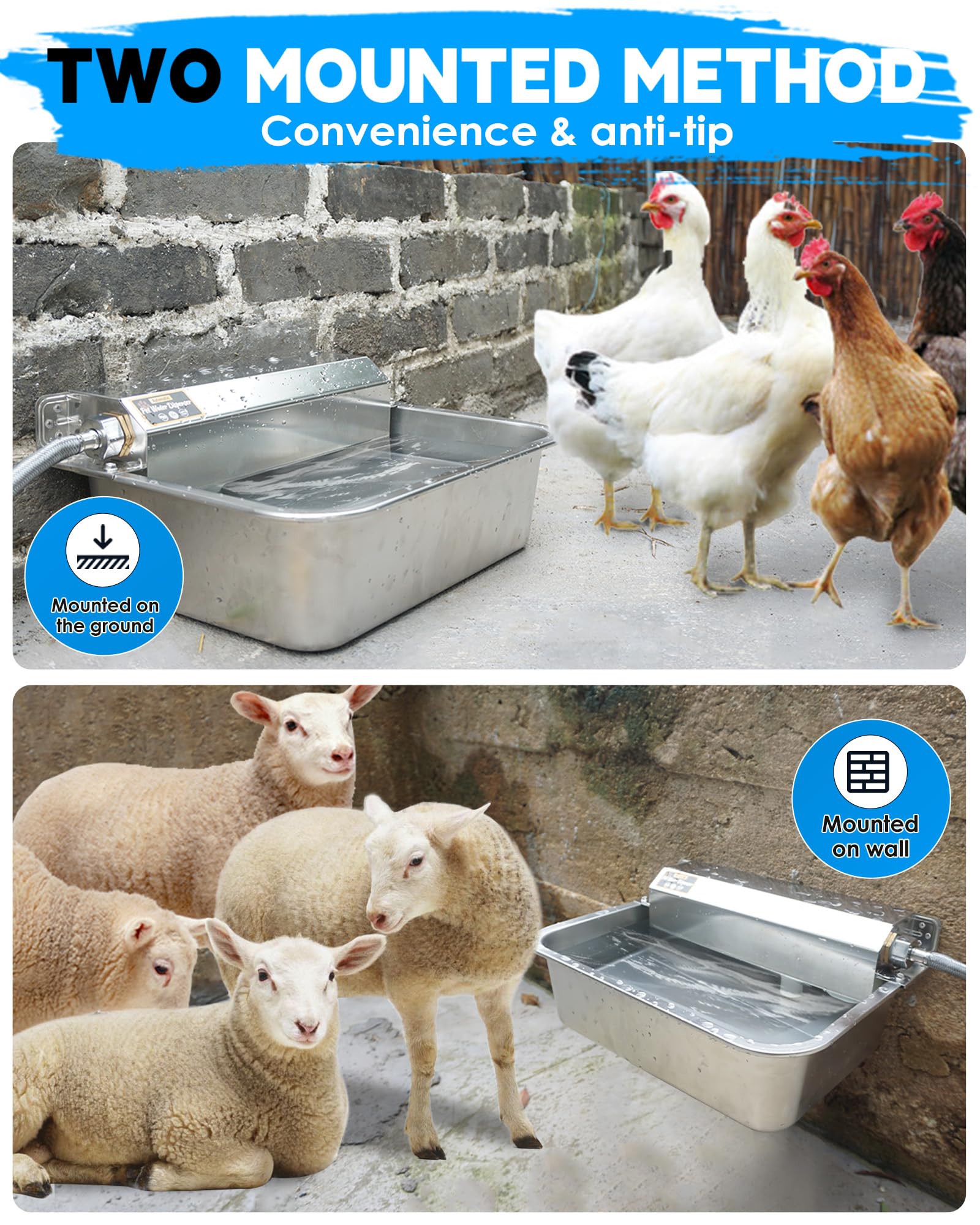 Petimi Automatic Dog Water Dispenser, 2 Gallons 304 Stainless Steel Dog Water Bowl For Indoor/Outdoor, Large Water Bowl For Pets