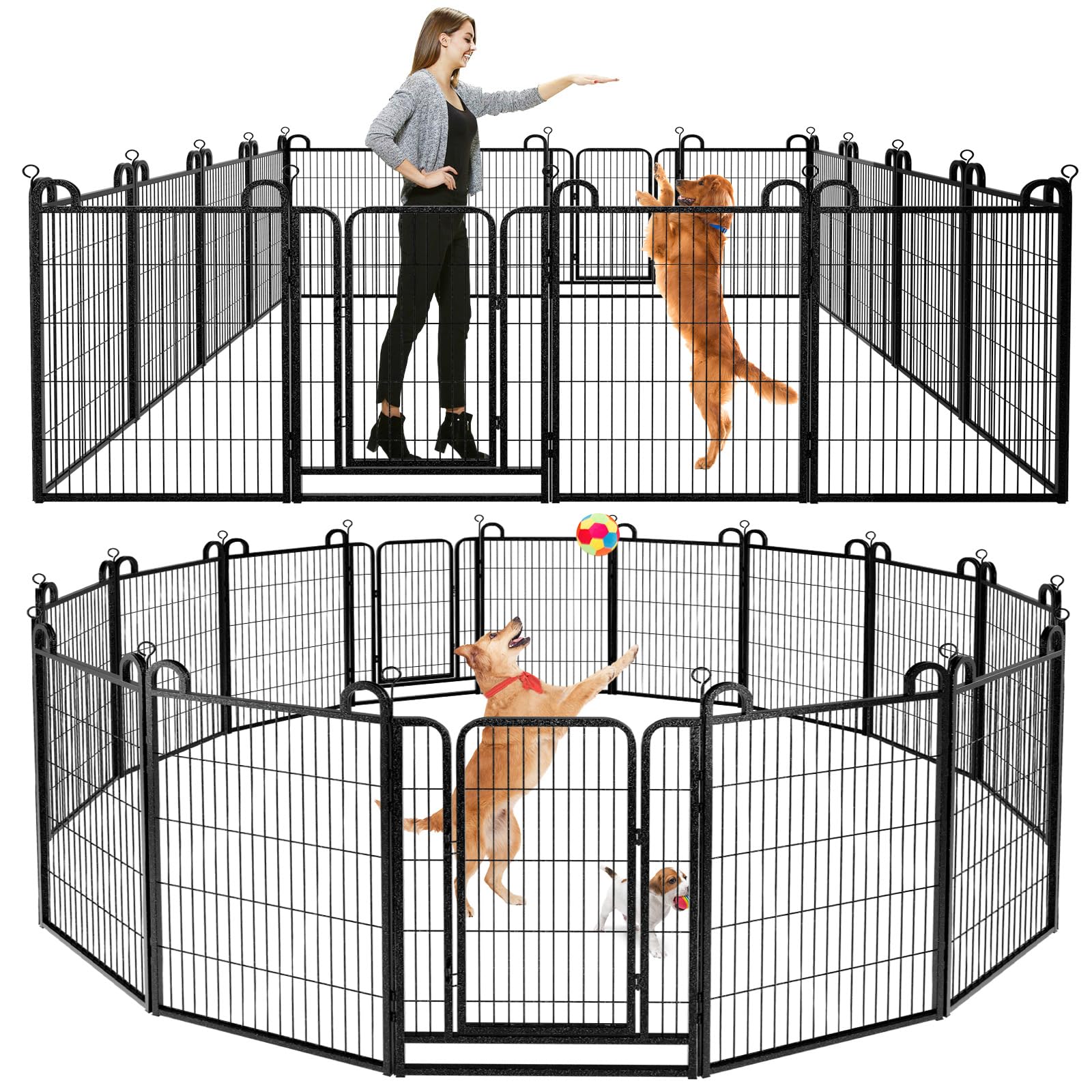 Dog Playpen Outdoor 16 Panels Heavy Duty Dog Fence 40'' Height Anti-Rust With Doors Portable For Rv Camping Yard, Total 36Ft, 10