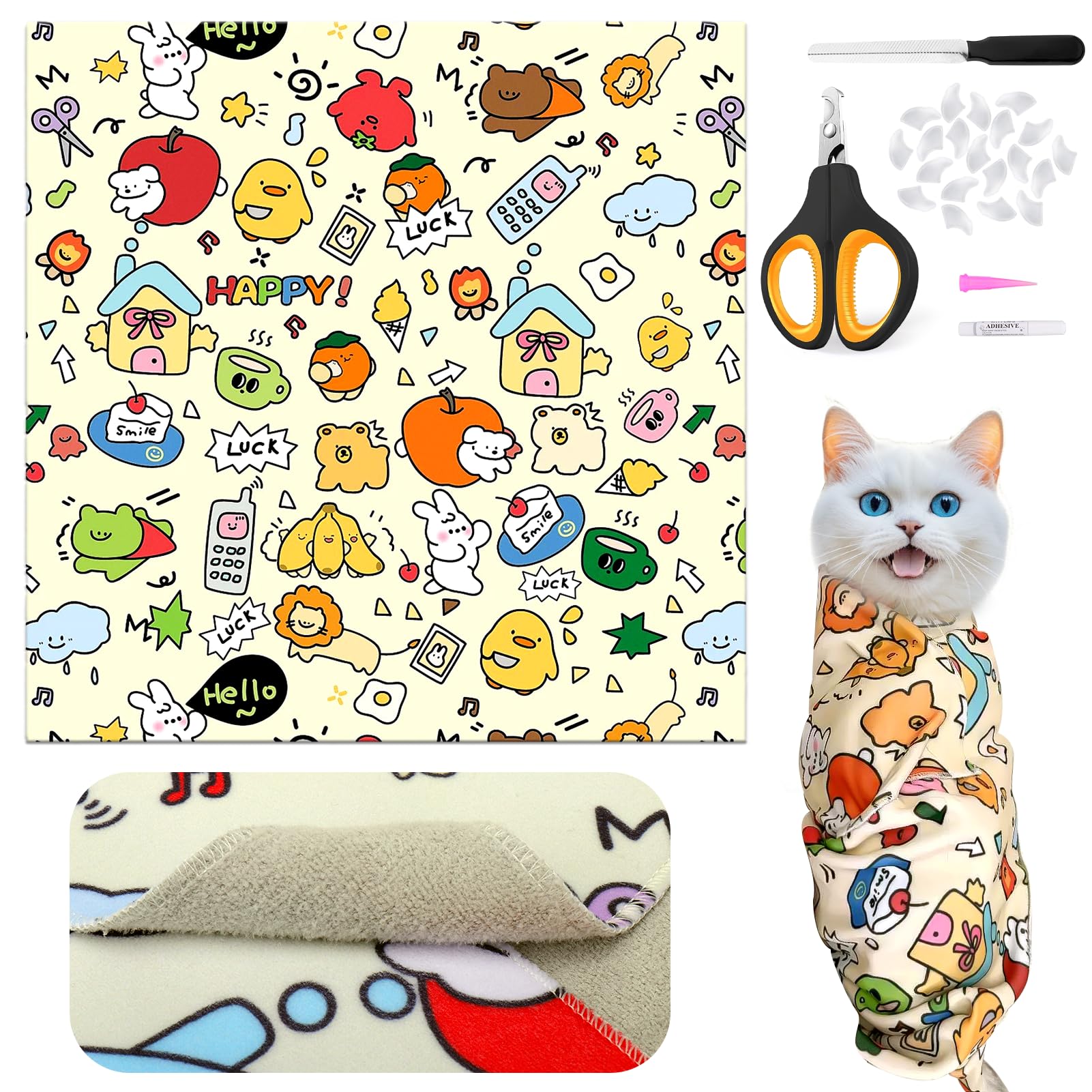 Cat Grooming Supplies - Cat Wrap For Cutting Nails With Cat Nail Clipper And Cat Nail Caps, Cat Restraint For Nail Clipping To A