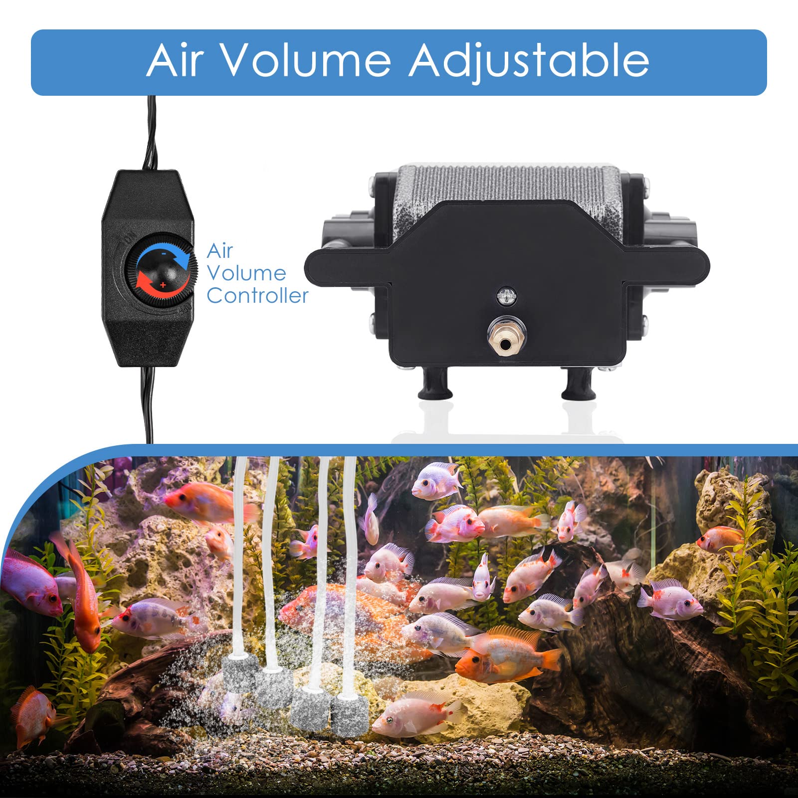 AquaMiracle Quiet High Pressure Air Pump 317GPH 0.025MPa 8W for Aquarium, Pond, Hydroponics - Commercial Aerator Bubbler Oxygen